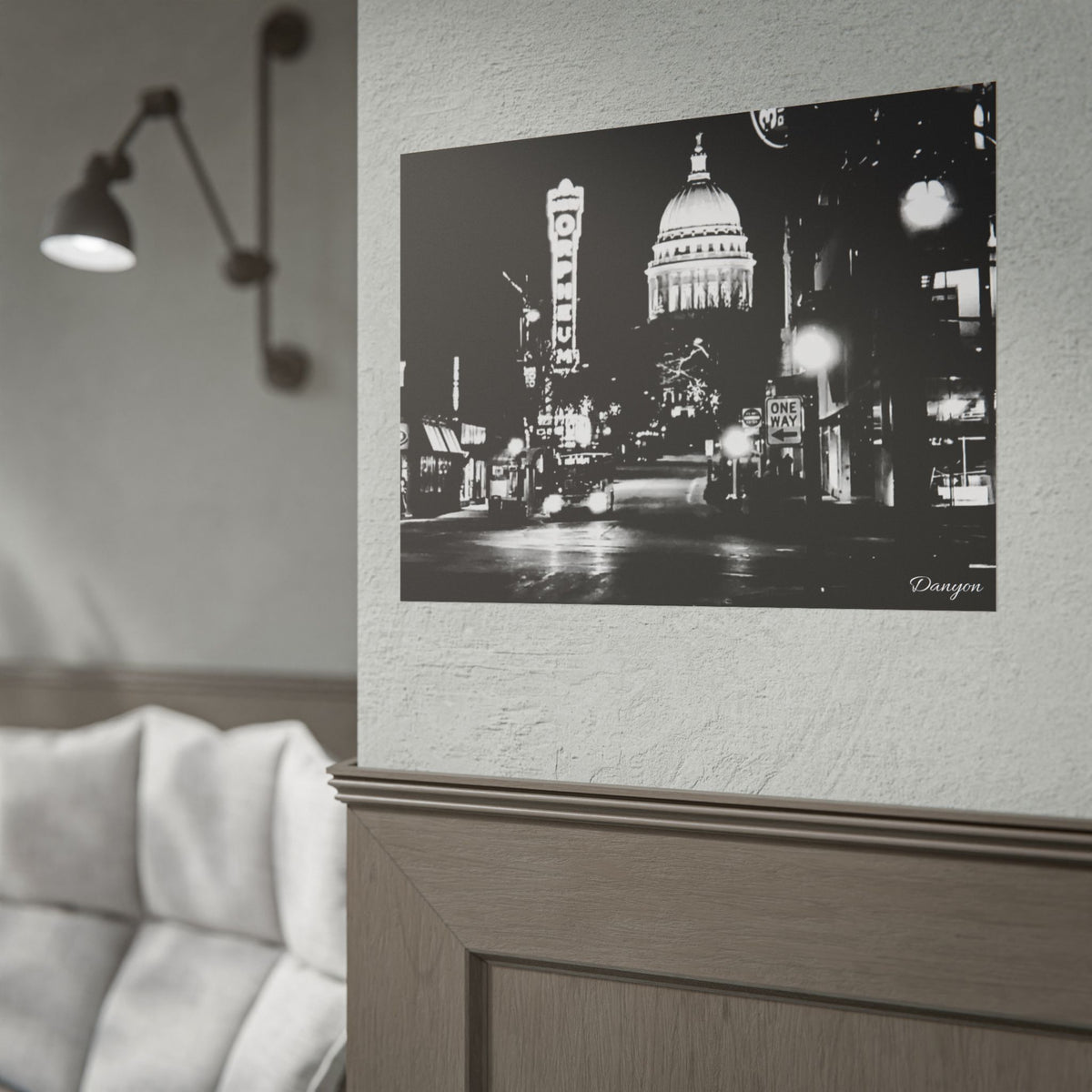 Rolled Poster — Black & White City Nightscape - Madison, WI
