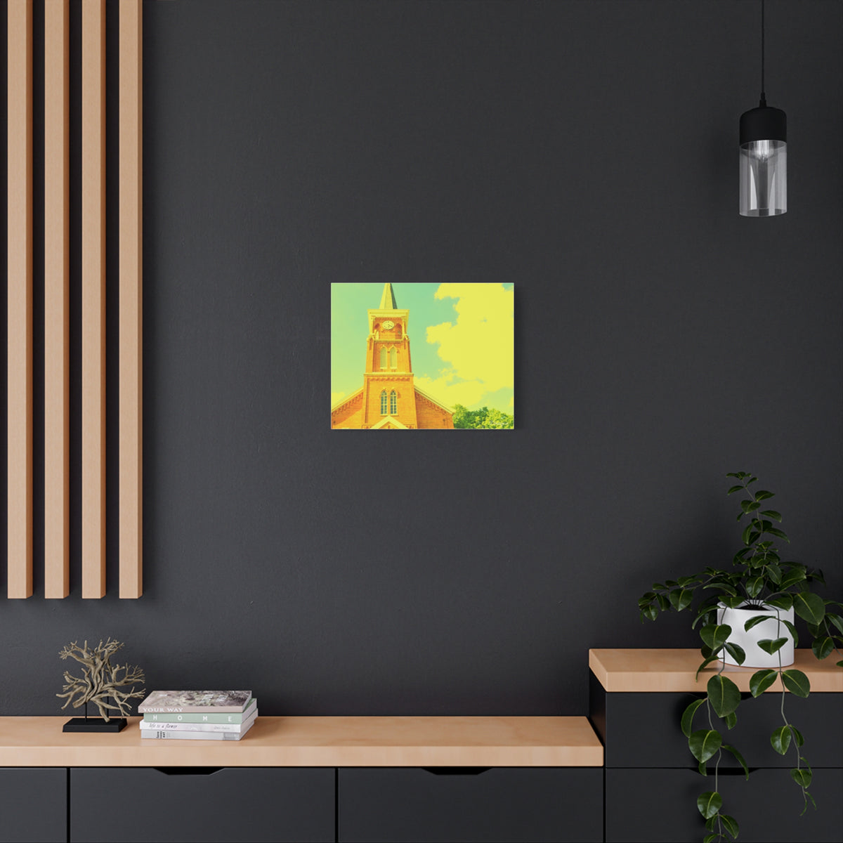 Vintage Church Tower Matte Canvas Wall Art — Sunny Retro Architecture Print