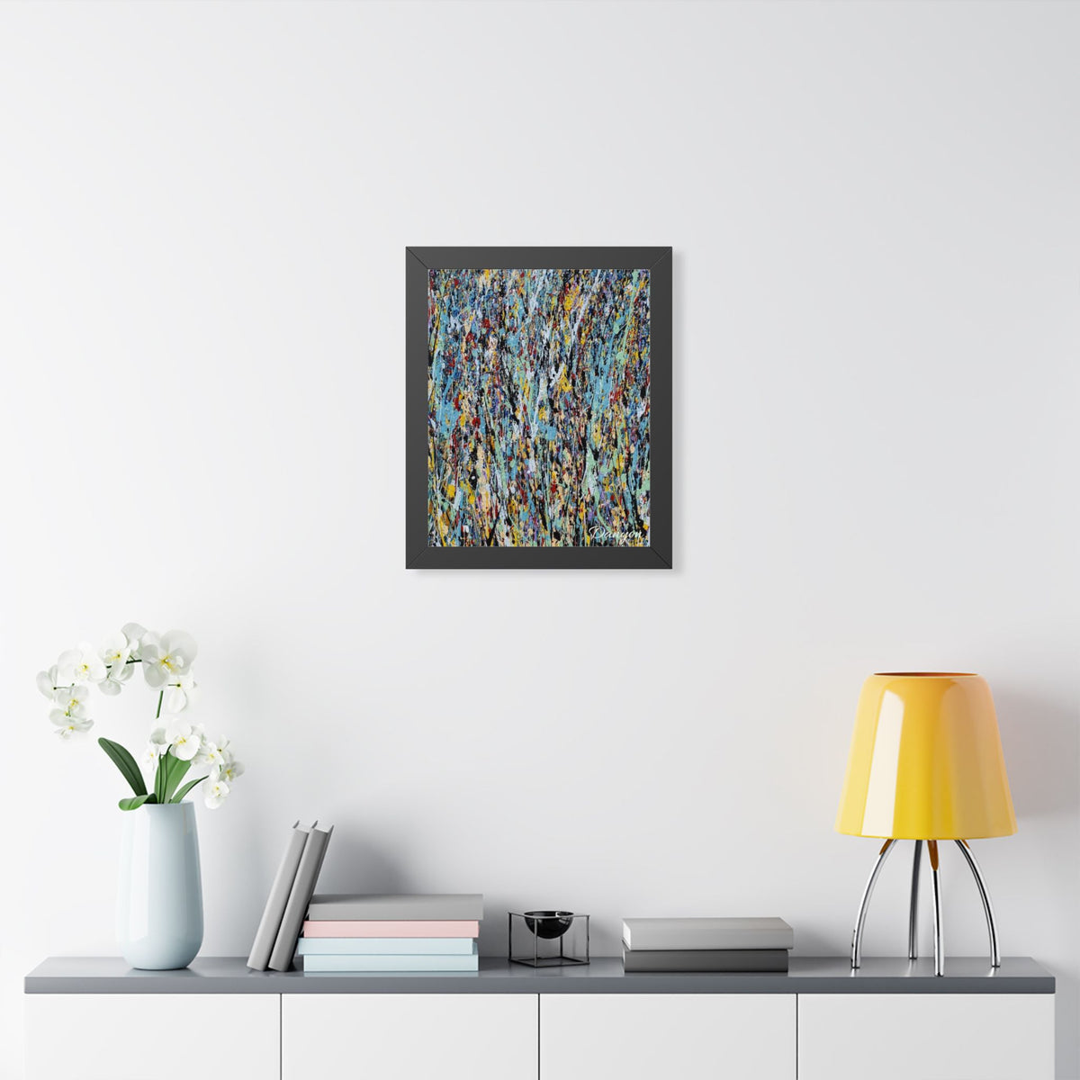 Abstract Expressionist Framed Poster — Colorful Drip Paint Vertical Print