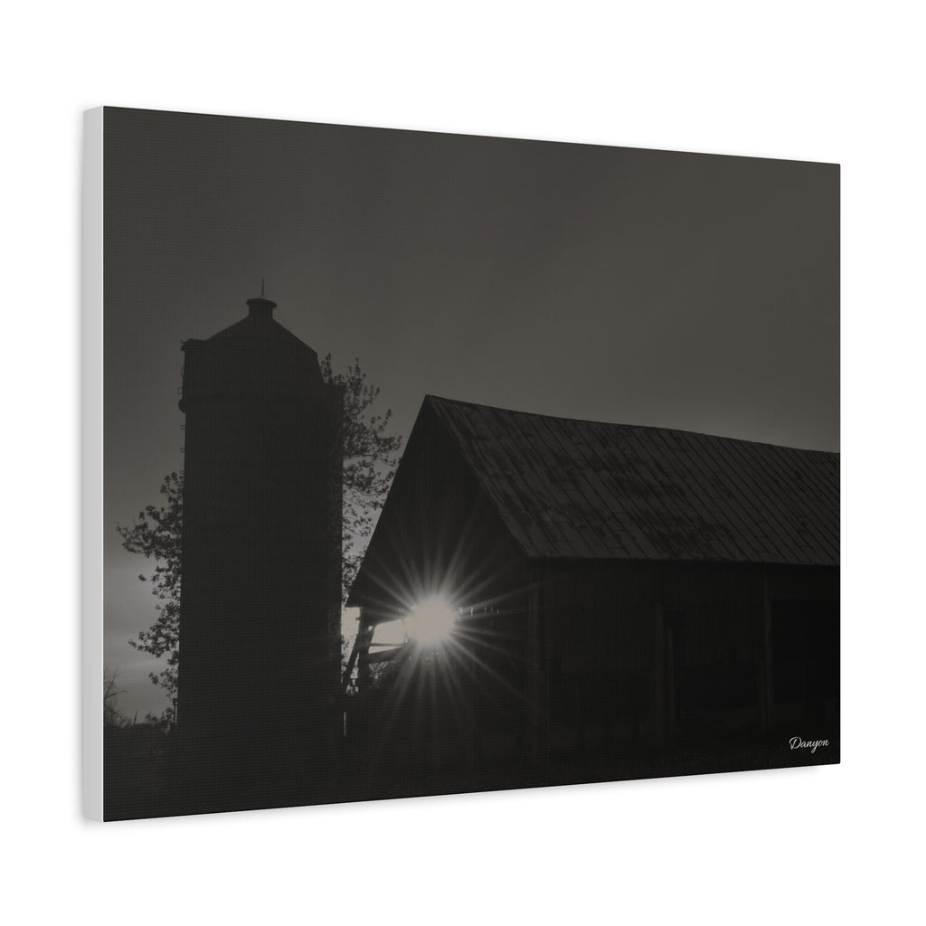 Sunset Over Barn Matte Canvas Wall Art — Rural Farmhouse Photography Print