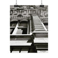 Architectural Black & White Rolled Poster — Vintage Building Facade Print