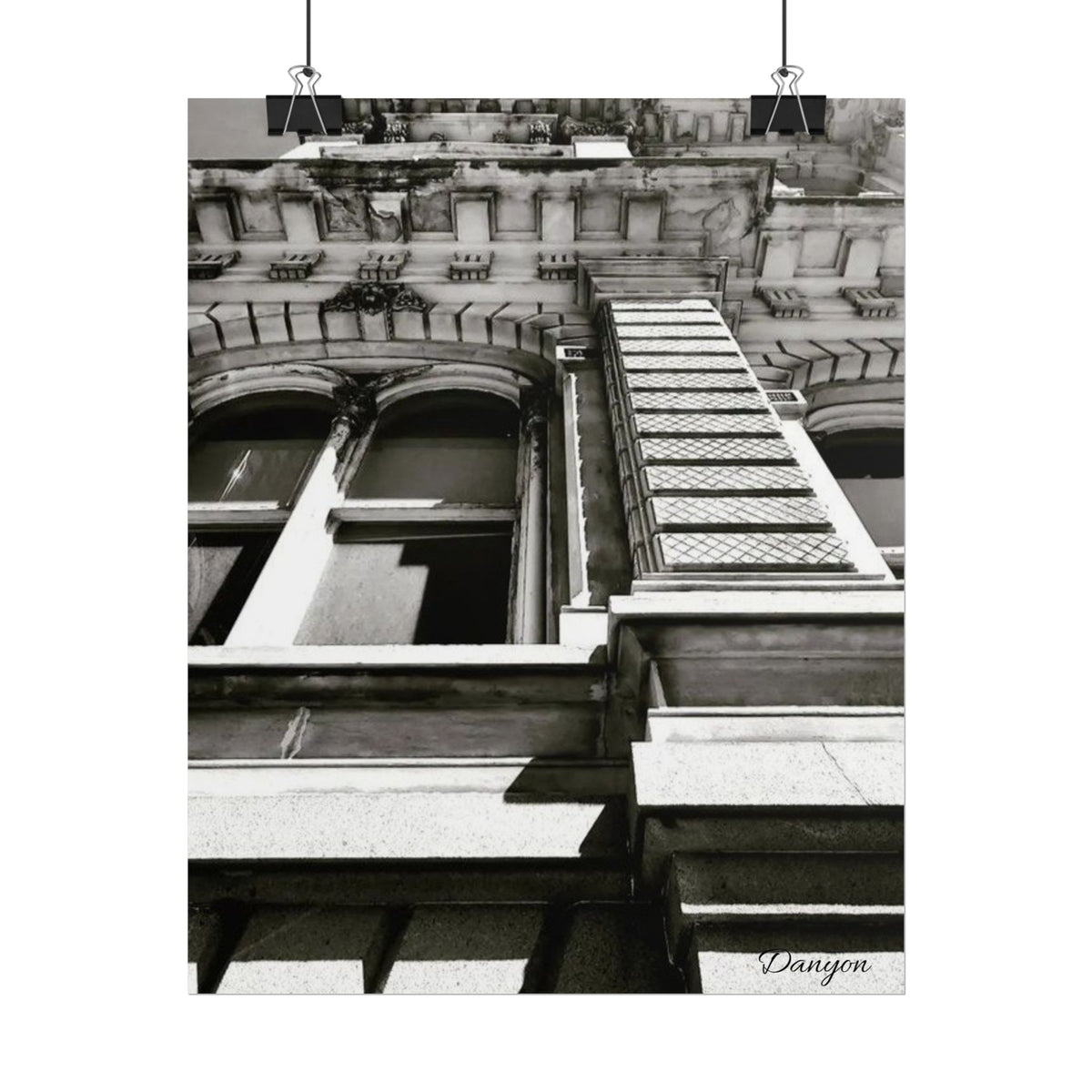 Architectural Black & White Rolled Poster — Vintage Building Facade Print