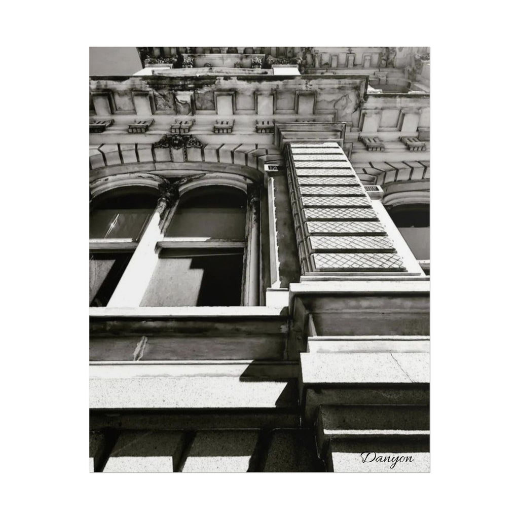 Architectural Black & White Rolled Poster — Vintage Building Facade Print