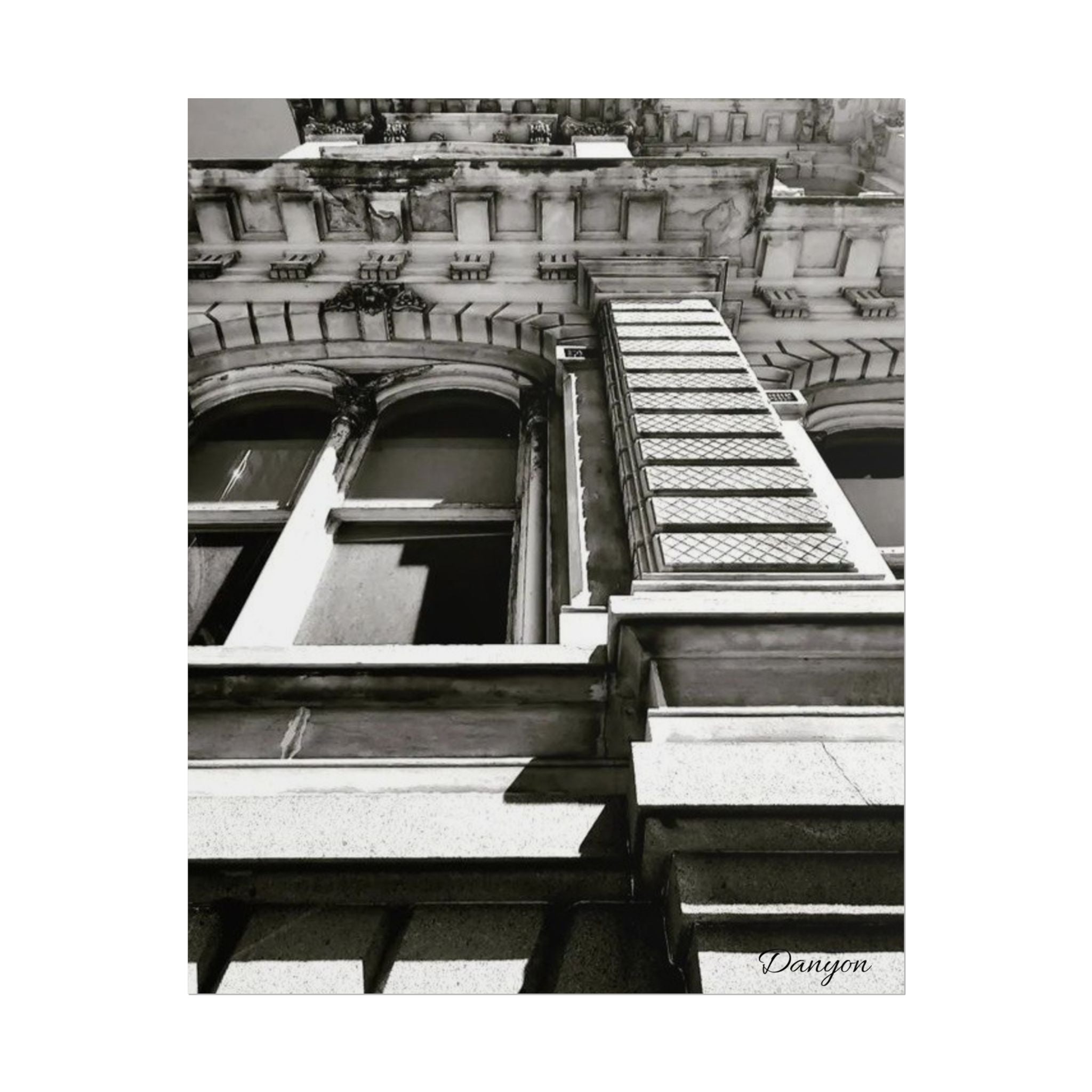 Architectural Black & White Rolled Poster — Vintage Building Facade Print