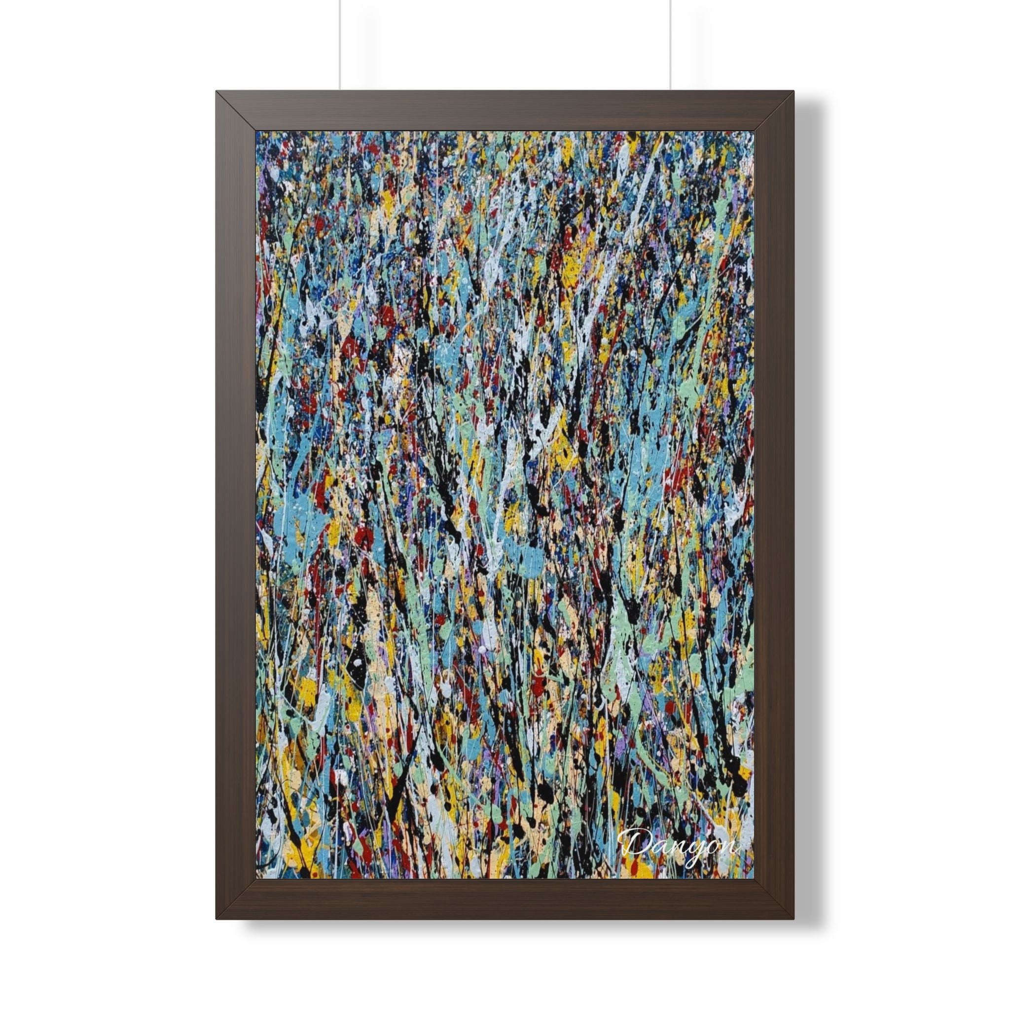 Abstract Expressionist Framed Poster — Colorful Drip Paint Vertical Print