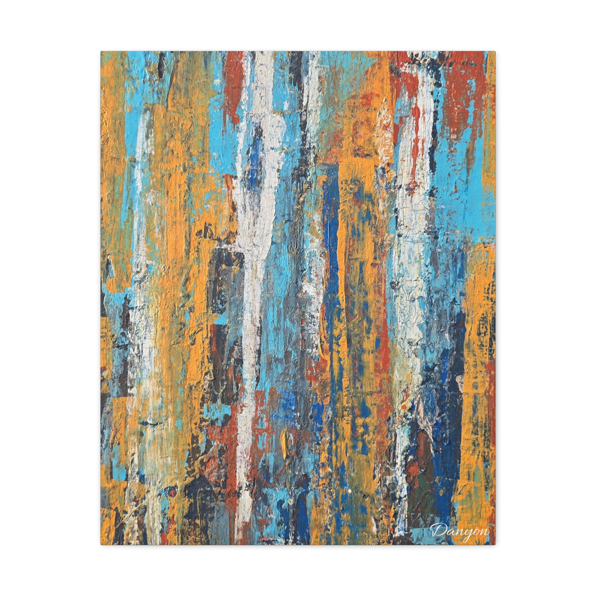 Abstract Urban Texture Matte Canvas Print — Colorful Vertical Brushstroke Wall Art