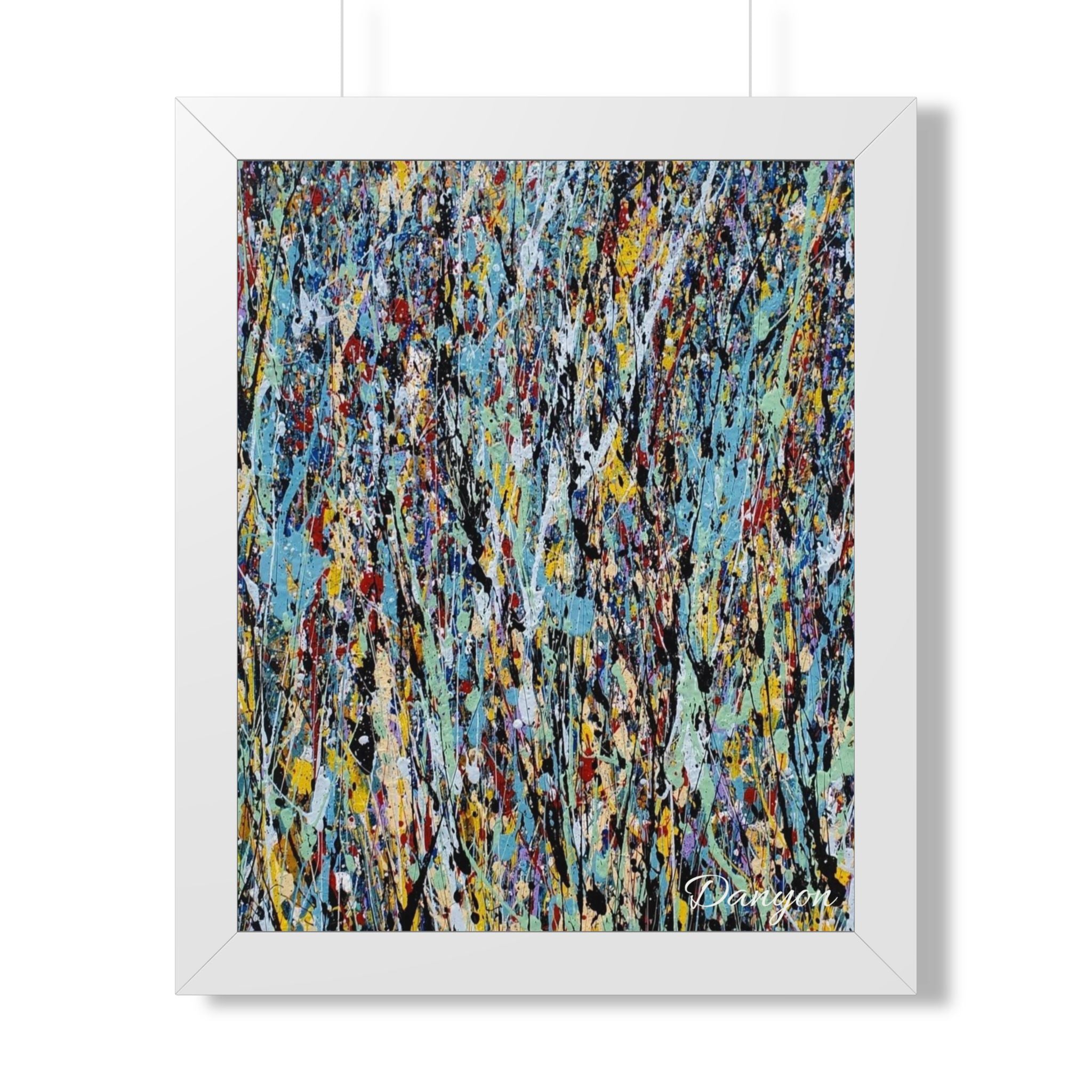 Abstract Expressionist Framed Poster — Colorful Drip Paint Vertical Print