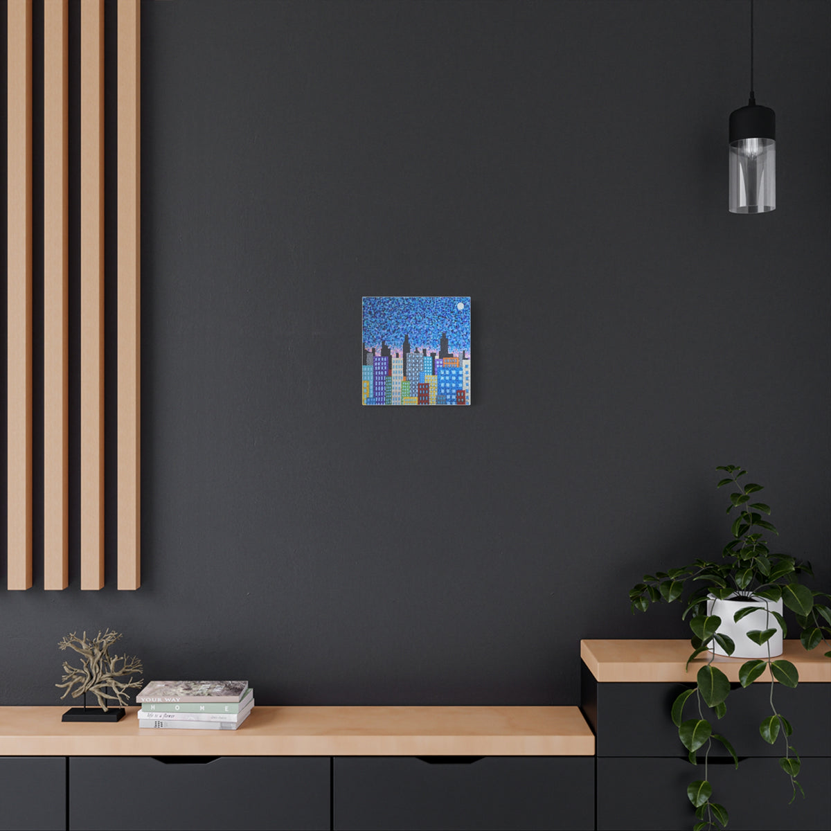 Cityscape Canvas Art – Colorful Night Skyline Matte Stretched Canvas