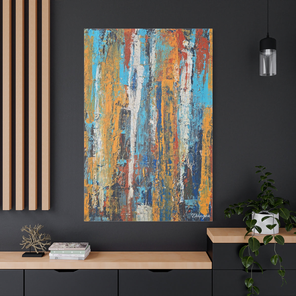 Abstract Urban Texture Matte Canvas Print — Colorful Vertical Brushstroke Wall Art