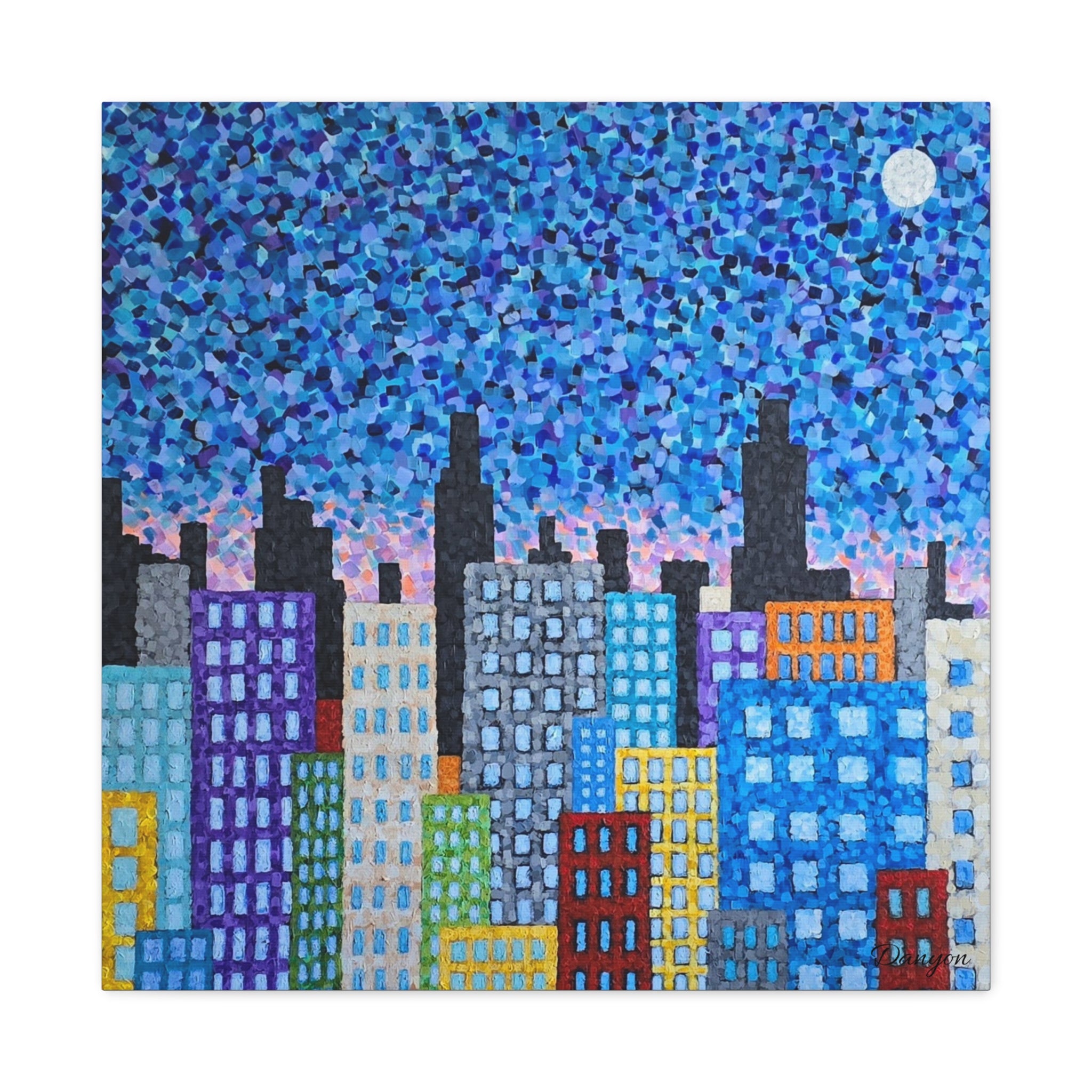 Cityscape Canvas Art – Colorful Night Skyline Matte Stretched Canvas