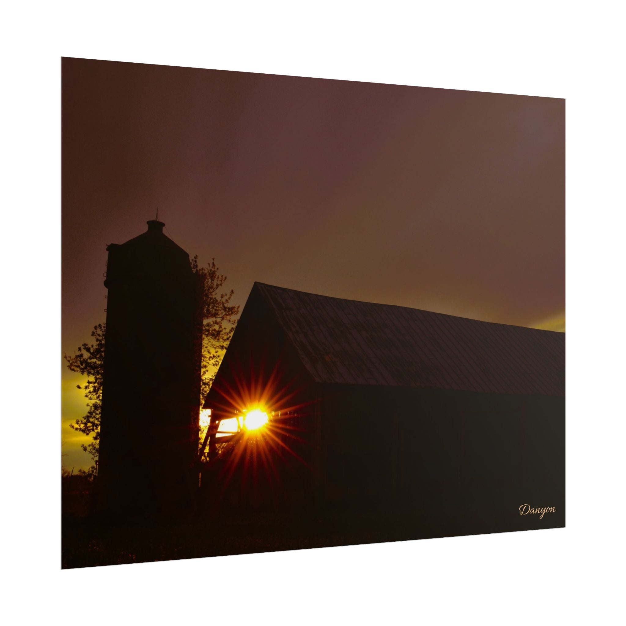 Sunset Barn Rolled Poster – Rustic Farm Landscape Wall Art
