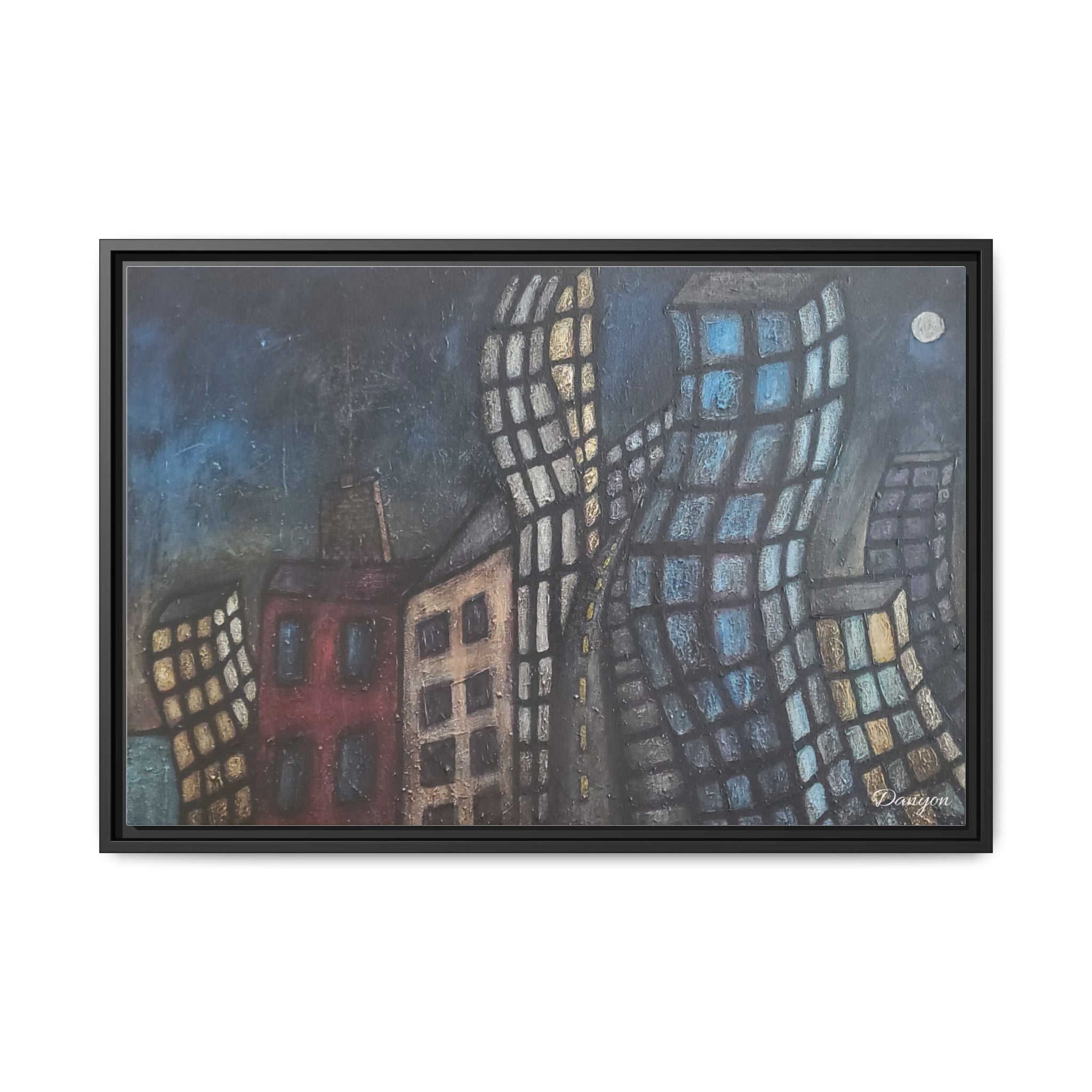 Abstract Cityscape Matte Canvas Framed Wall Art