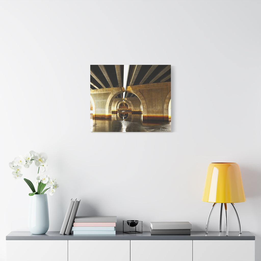 Concrete Bridge Underpass Canvas Print — Golden Urban Architecture Wall Art