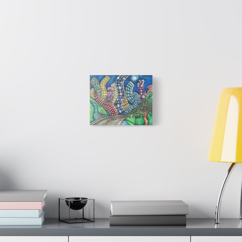 Surreal Cityscape Canvas Print — Wavy Skyline Road Art on Matte Stretched Canvas