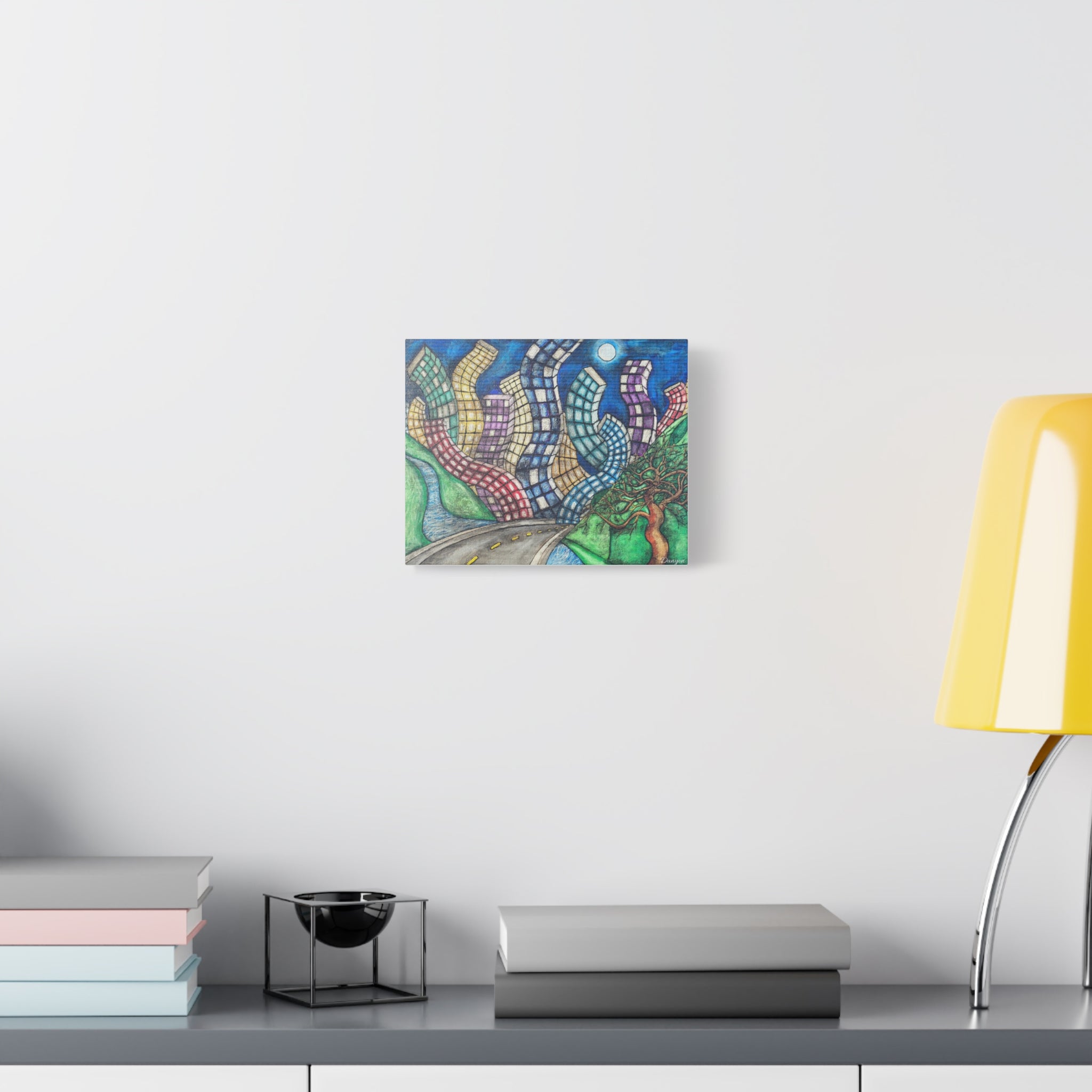 Surreal Cityscape Canvas Print — Wavy Skyline Road Art on Matte Stretched Canvas