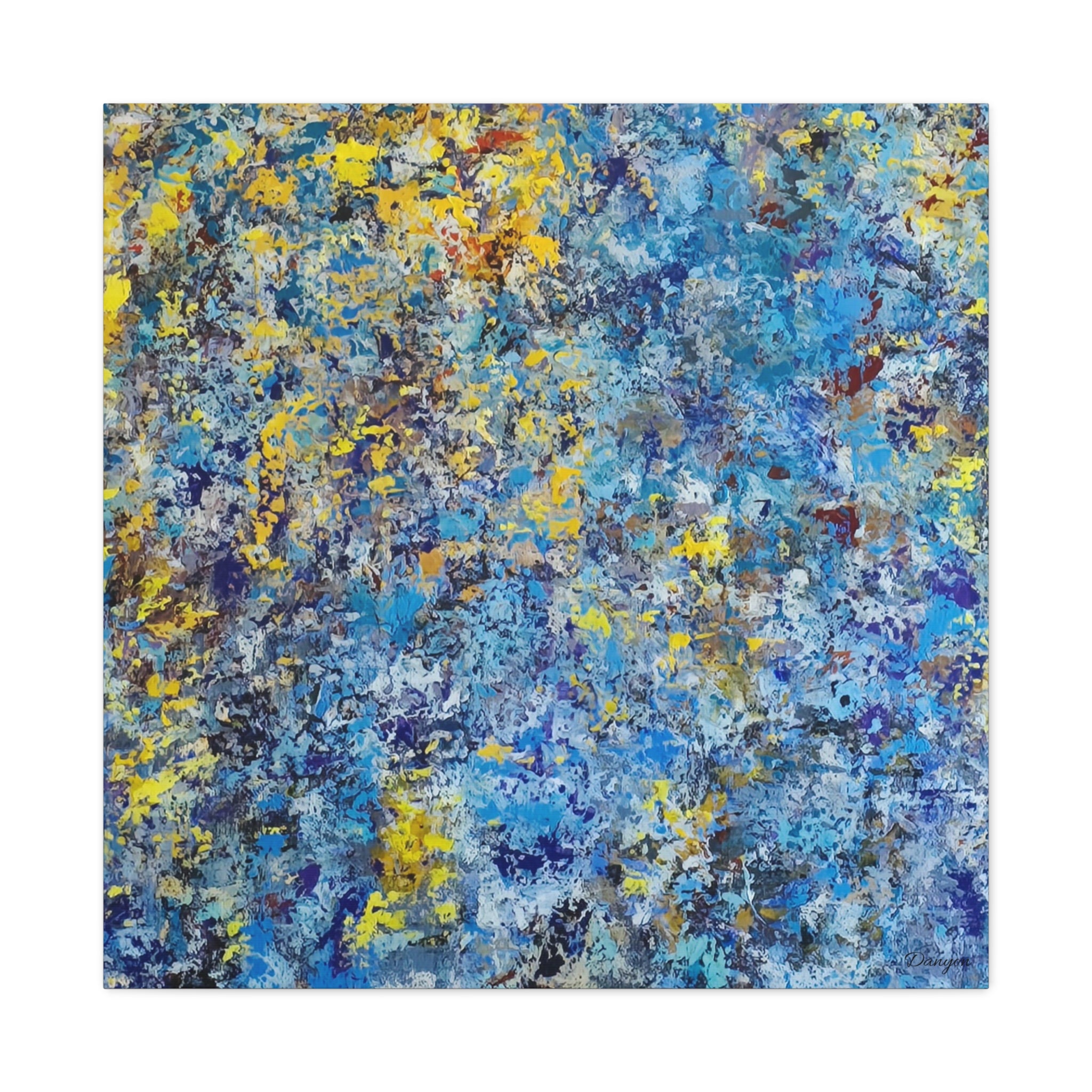 Abstract Blue & Yellow Matte Canvas Art - Stretched 1.25"