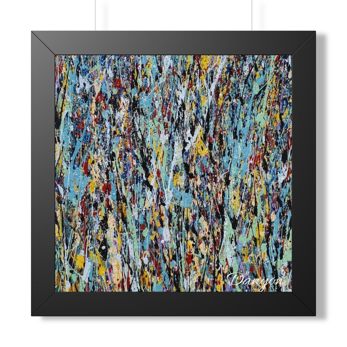 Abstract Expressionist Framed Poster — Colorful Drip Paint Vertical Print