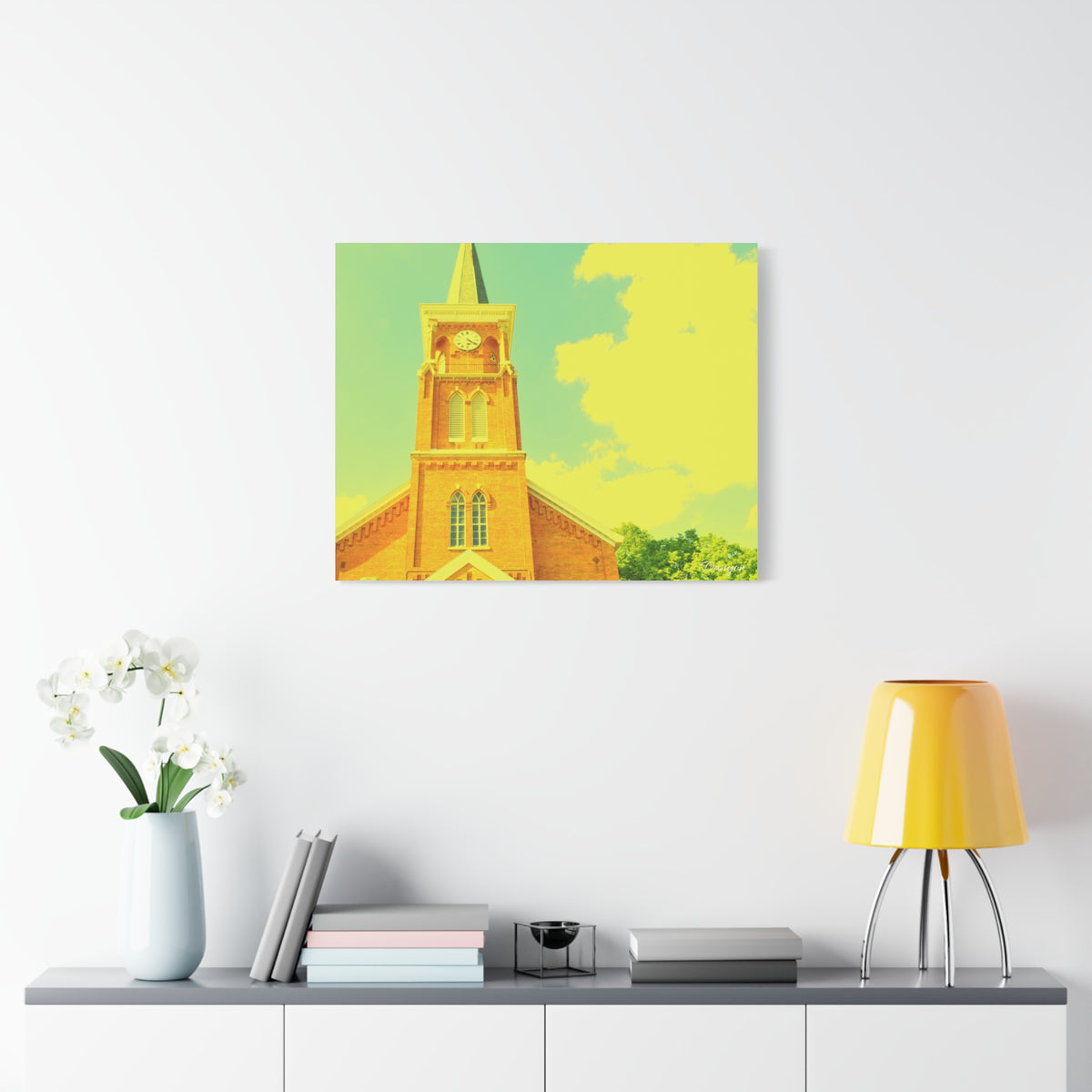 Vintage Church Tower Matte Canvas Wall Art — Sunny Retro Architecture Print