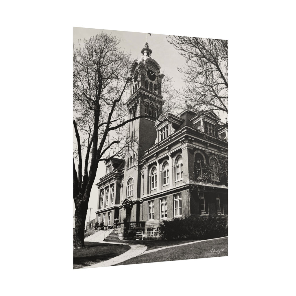 Vintage Courthouse Rolled Poster — Black & White Architectural Print