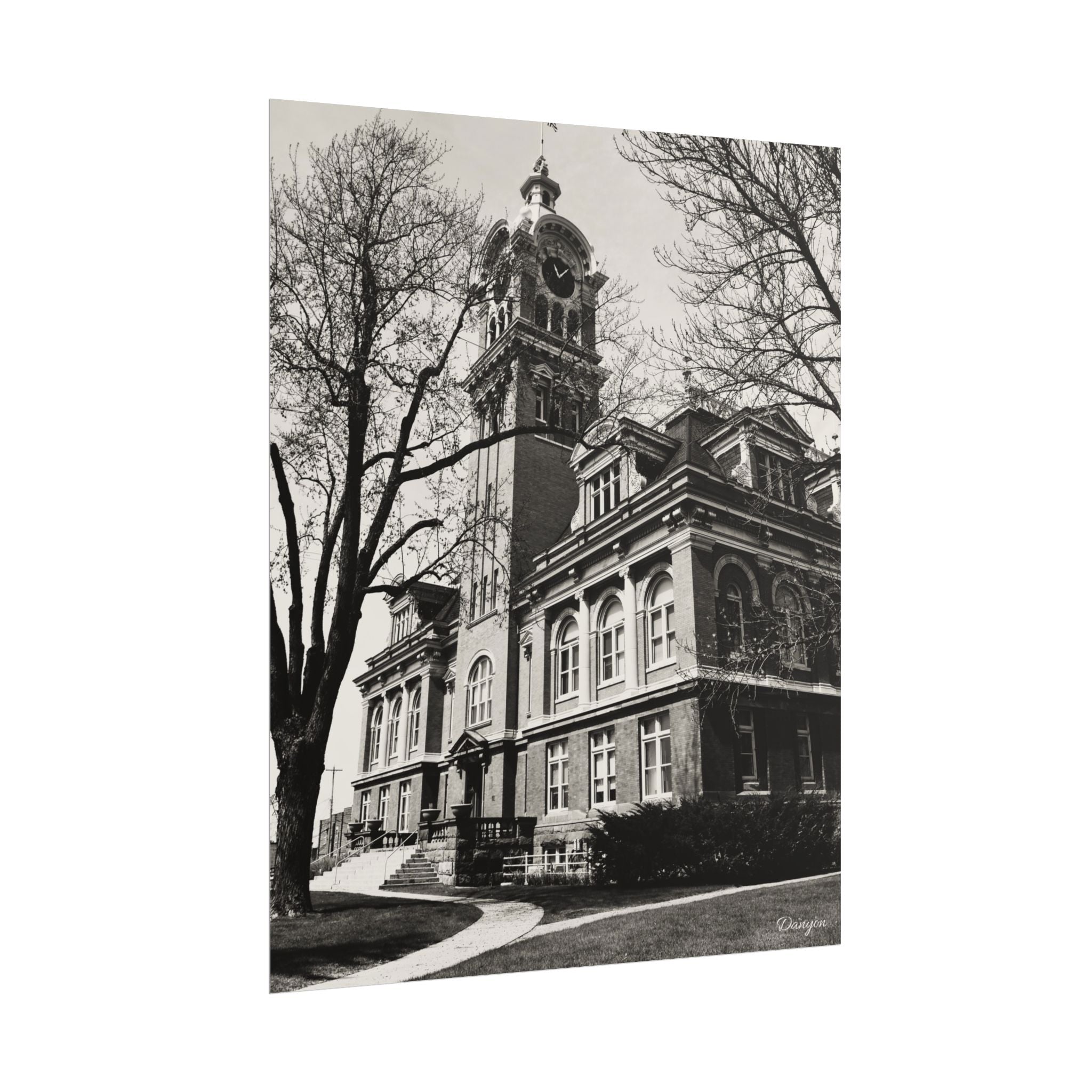 Vintage Courthouse Rolled Poster — Black & White Architectural Print