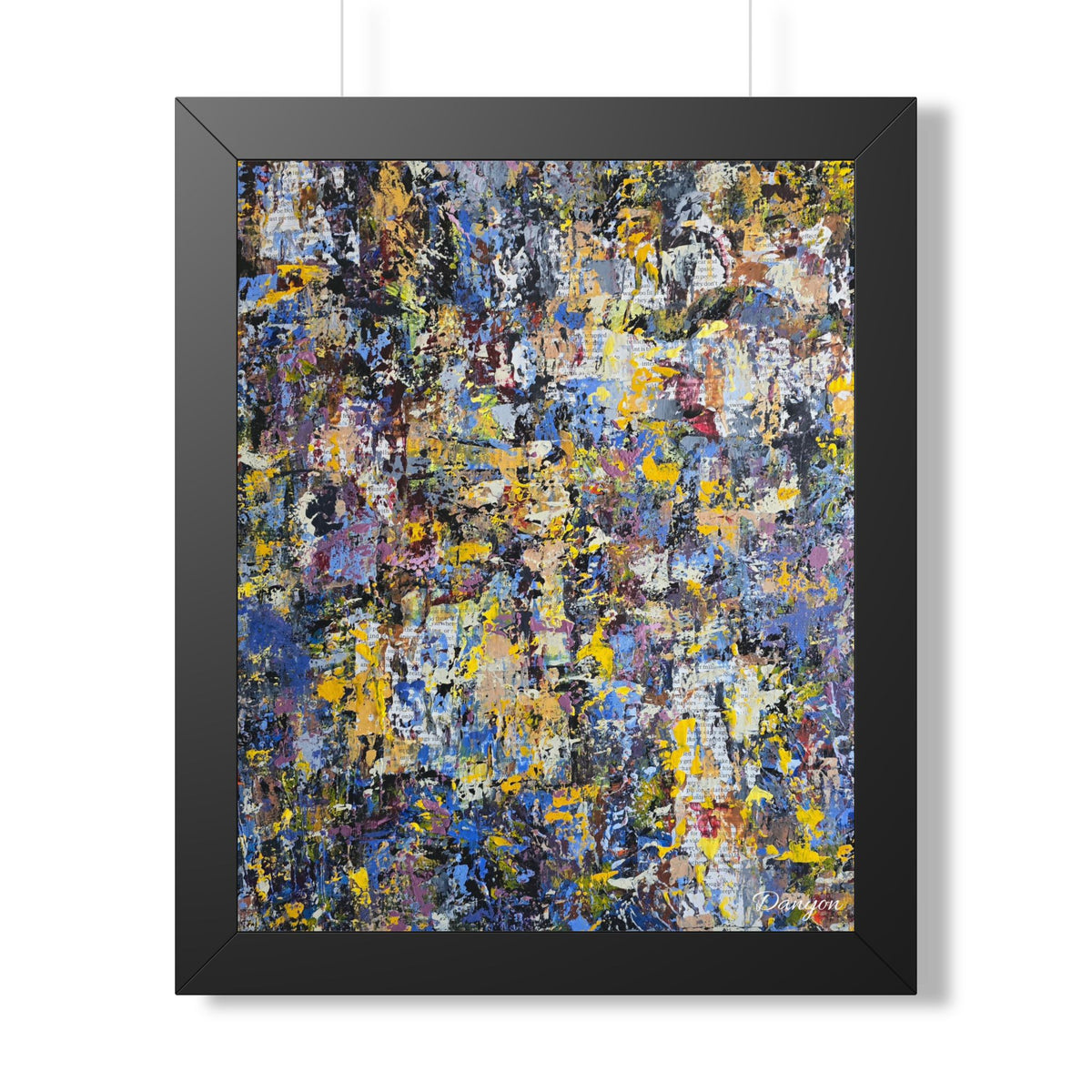 Abstract Urban Texture Framed Poster — Blue & Yellow Contemporary Wall Art