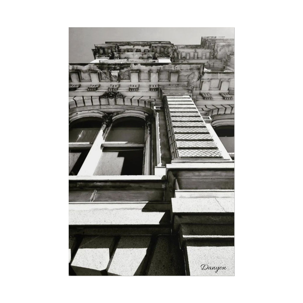 Architectural Black & White Rolled Poster — Vintage Building Facade Print