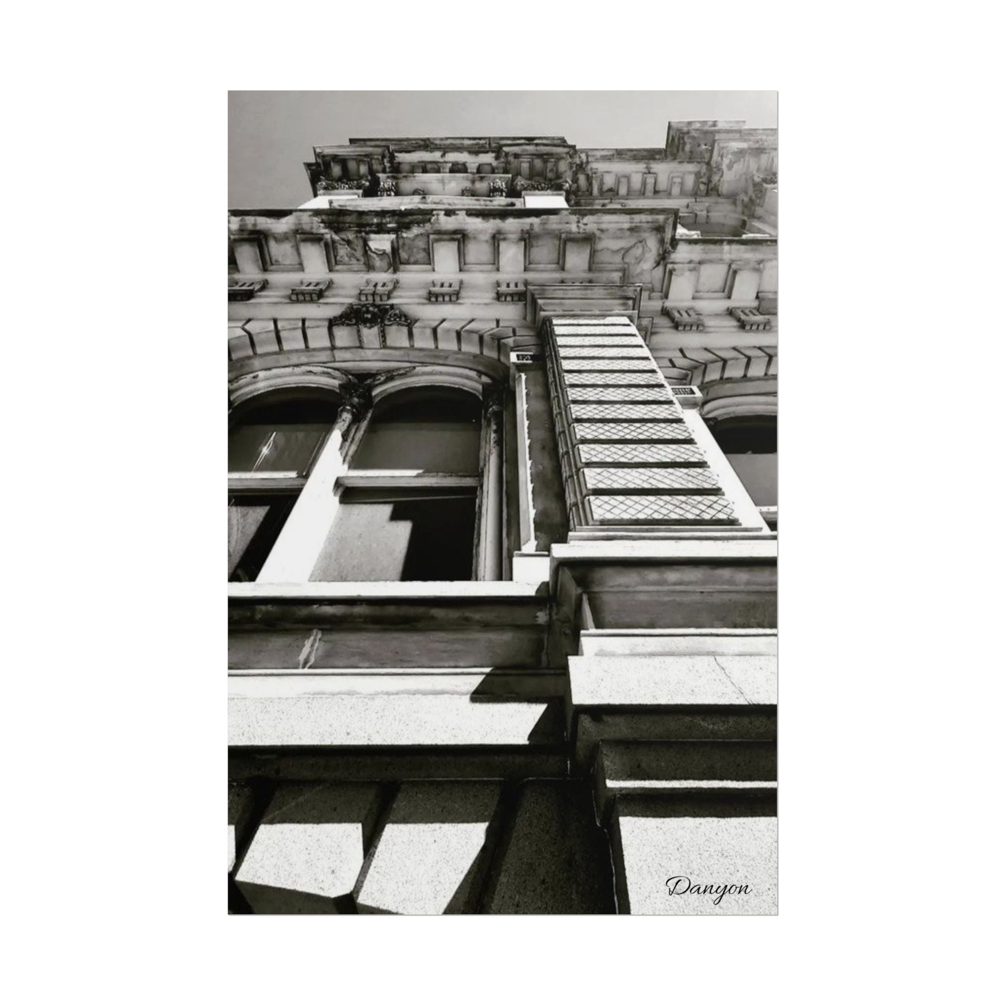 Architectural Black & White Rolled Poster — Vintage Building Facade Print