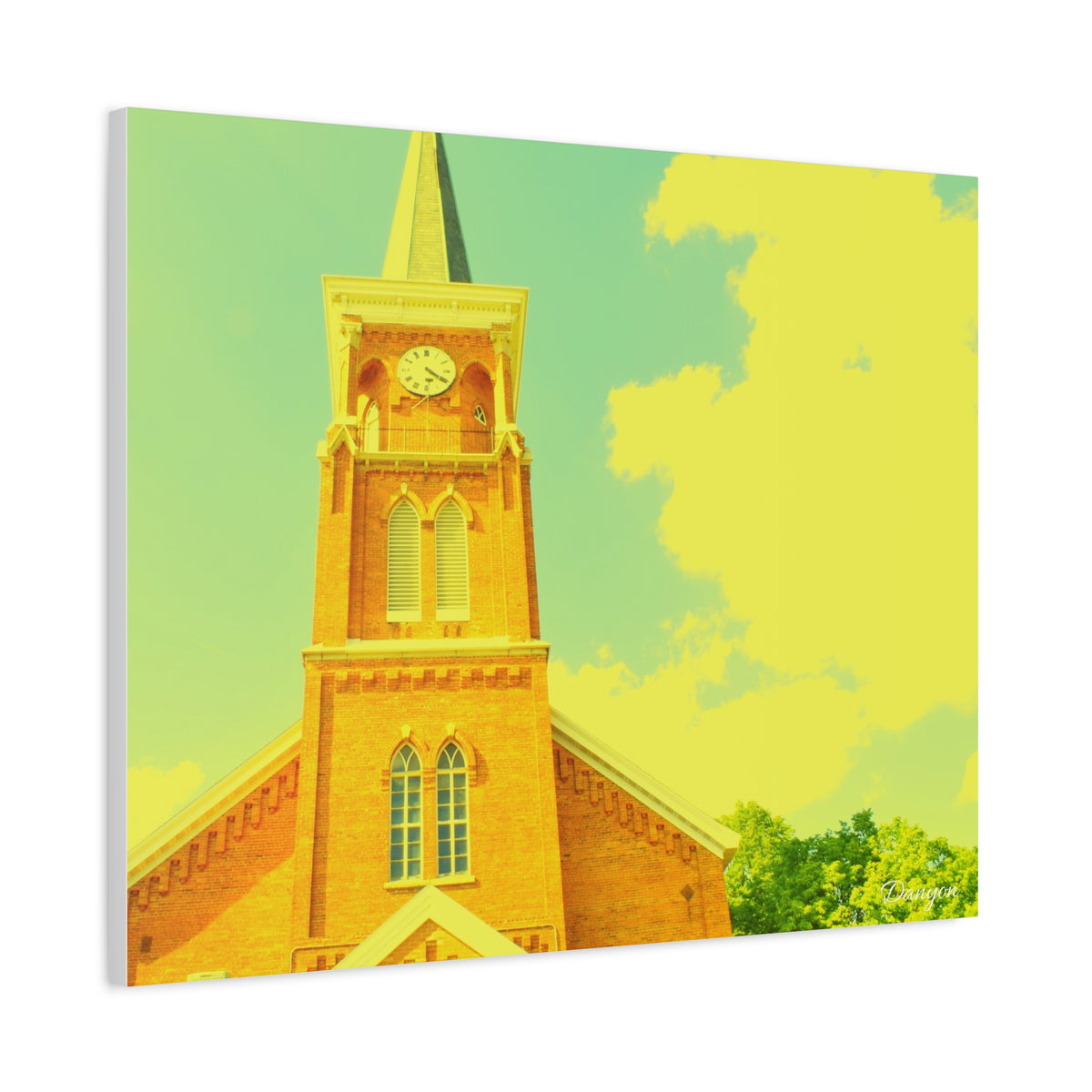 Vintage Church Tower Matte Canvas Wall Art — Sunny Retro Architecture Print