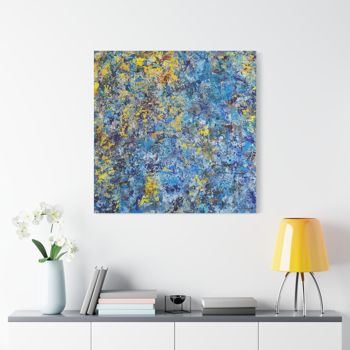 Abstract Blue & Yellow Matte Canvas Art - Stretched 1.25"