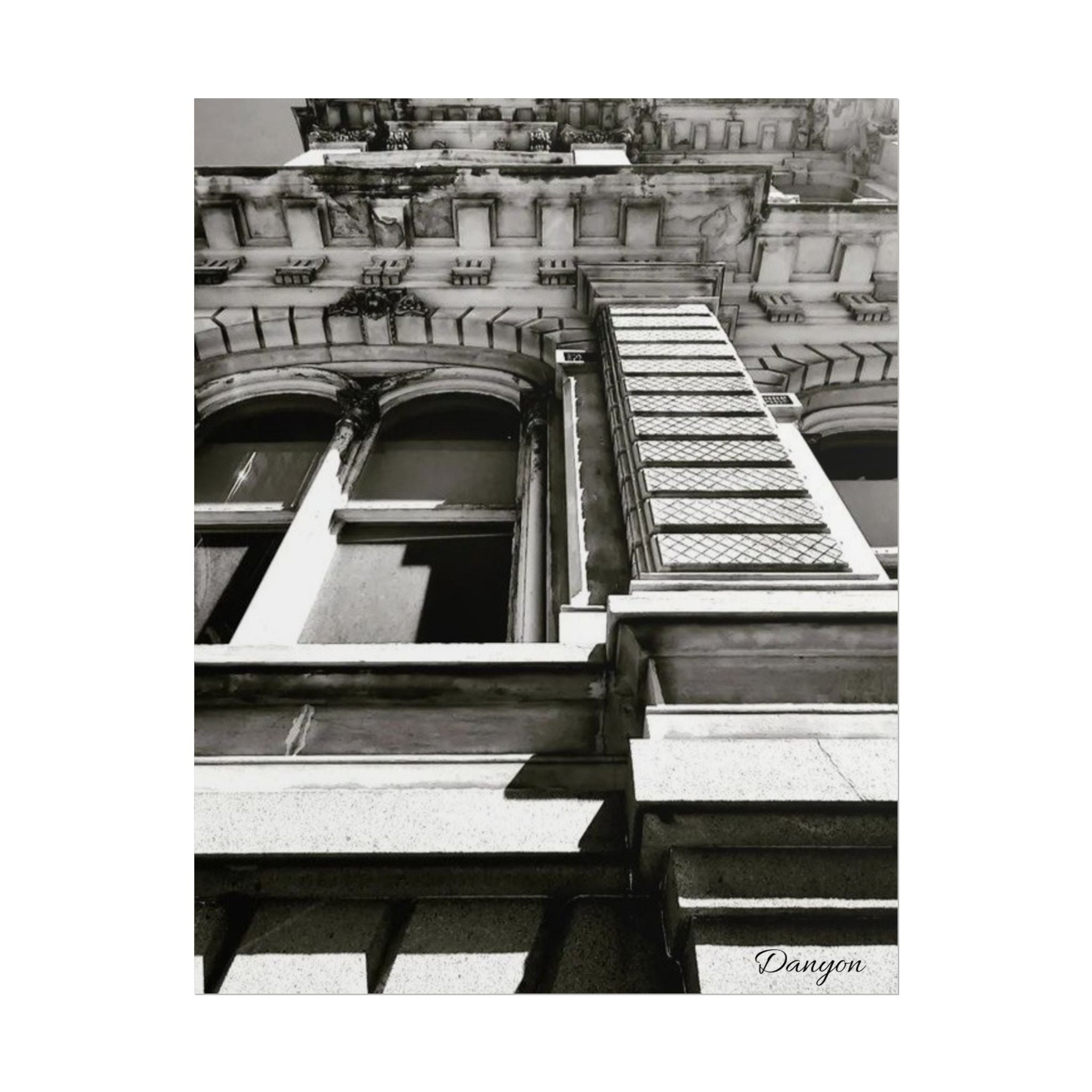 Architectural Black & White Rolled Poster — Vintage Building Facade Print