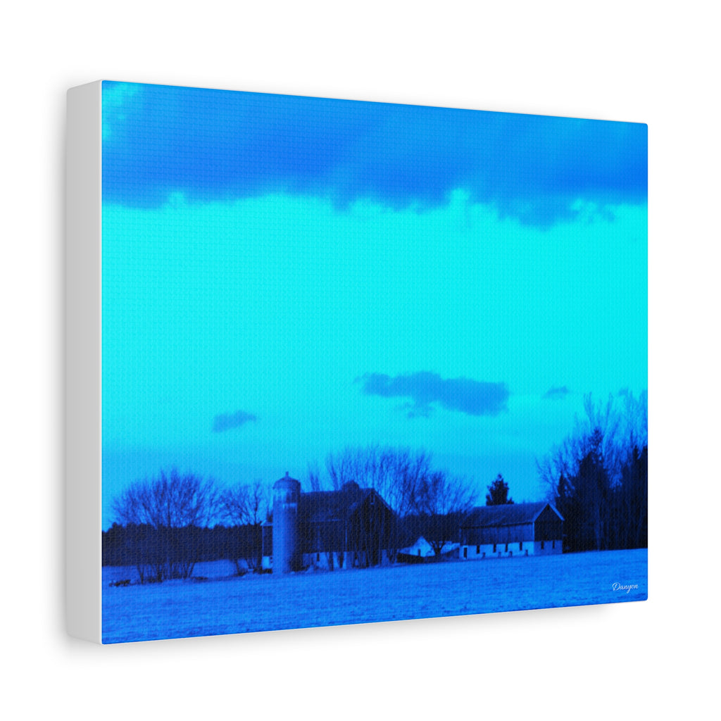 Blue Winter Farm Canvas Print