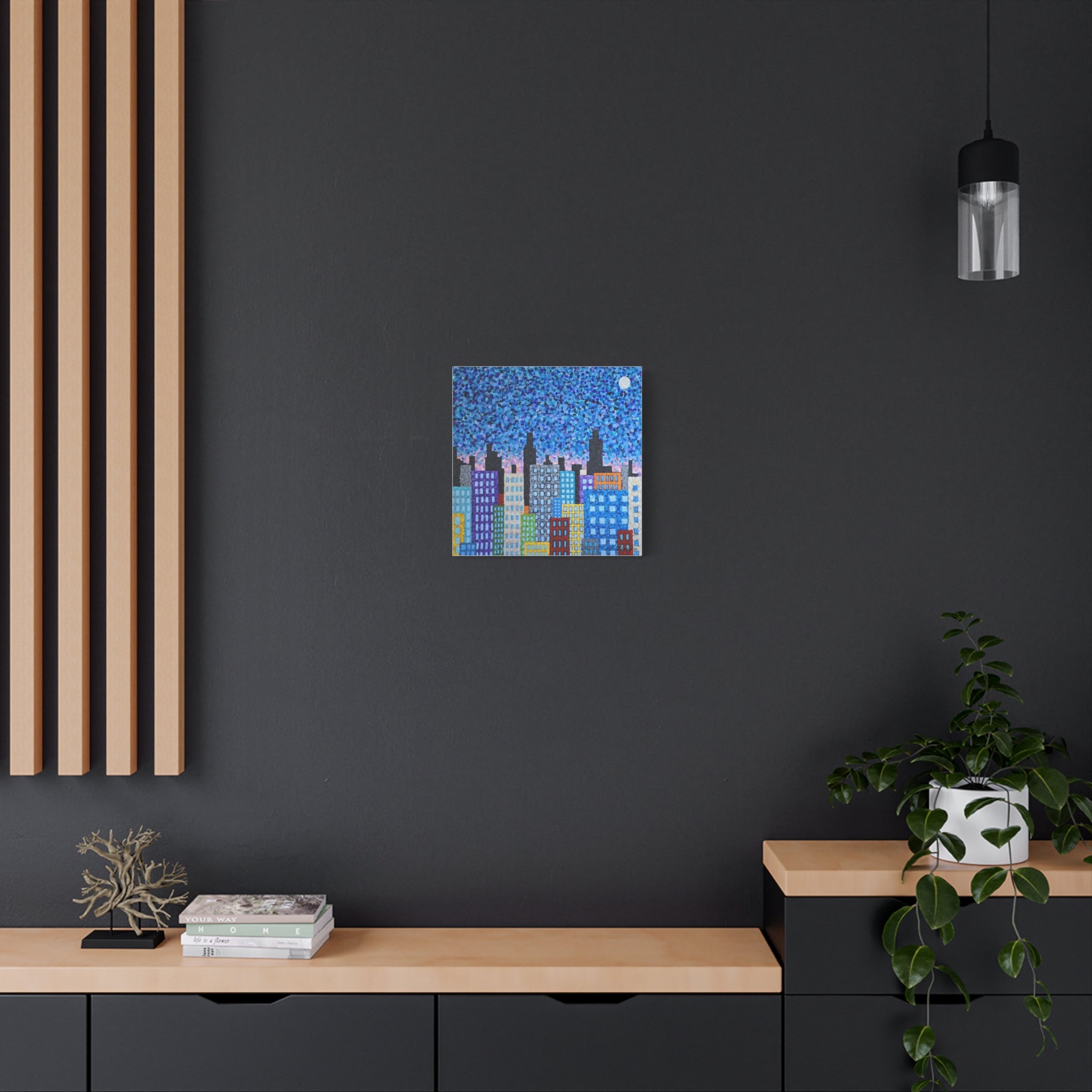 Cityscape Canvas Art – Colorful Night Skyline Matte Stretched Canvas