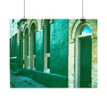 Vintage Green Facade Rolled Poster — Urban Architectural Wall Art