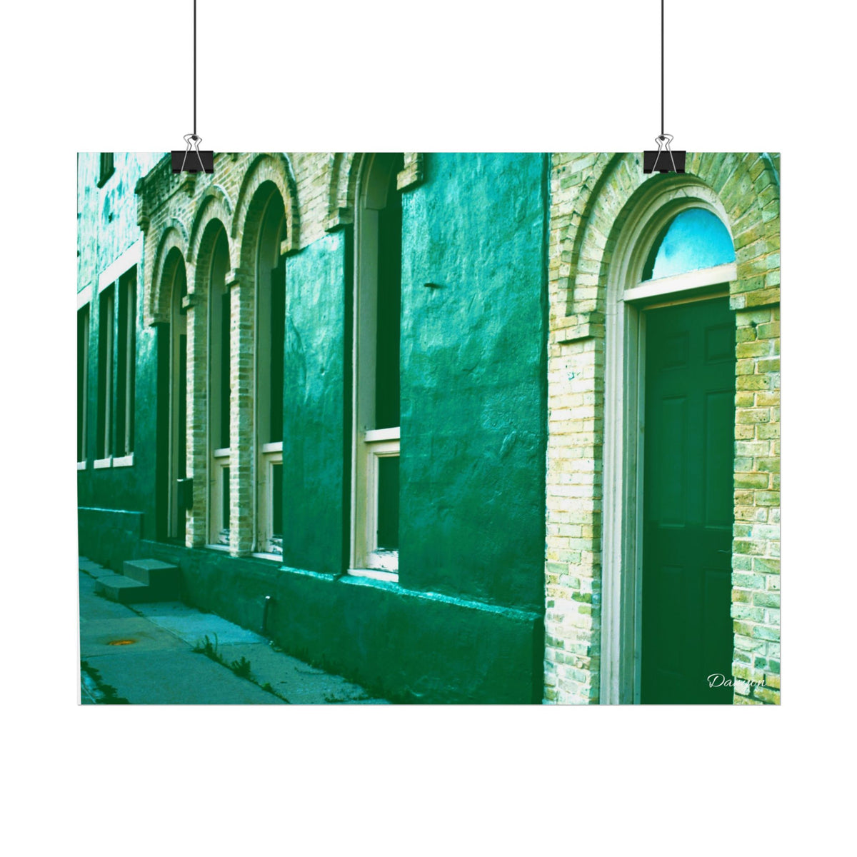 Vintage Green Facade Rolled Poster — Urban Architectural Wall Art
