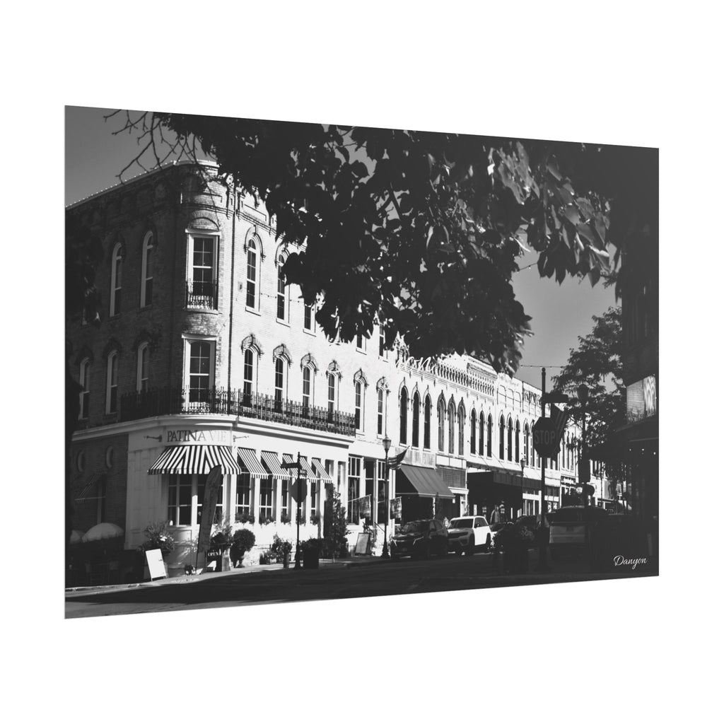 Vintage Downtown Street Photography Poster - Black & White Rolled Wall Art