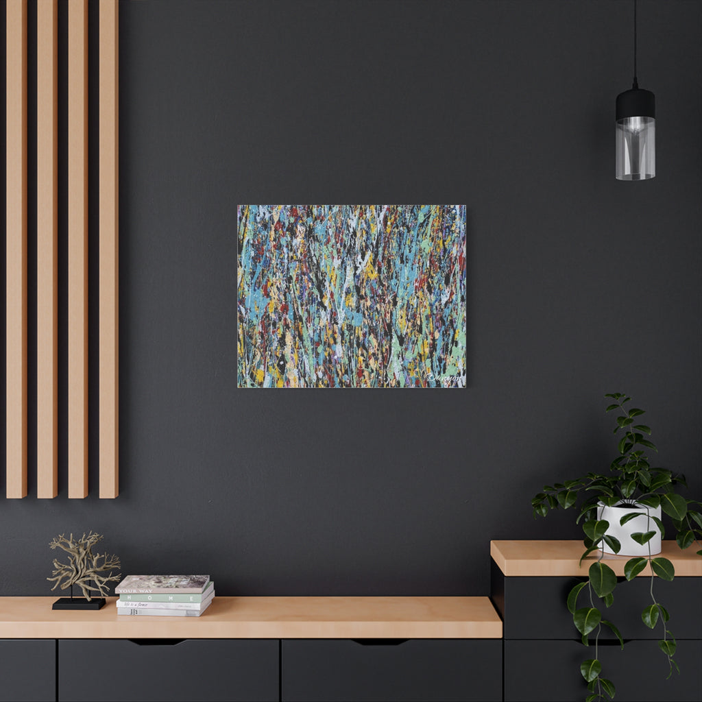 Abstract Drip Painting Canvas Print — Colorful Modern Wall Art, Matte Stretched 1.25"