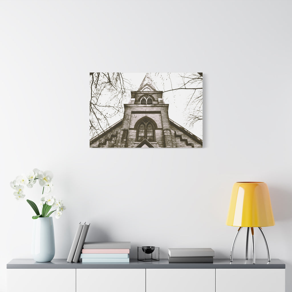 Gothic Church Photo Canvas Print — Vintage Sepia Matte Stretched Wall Art