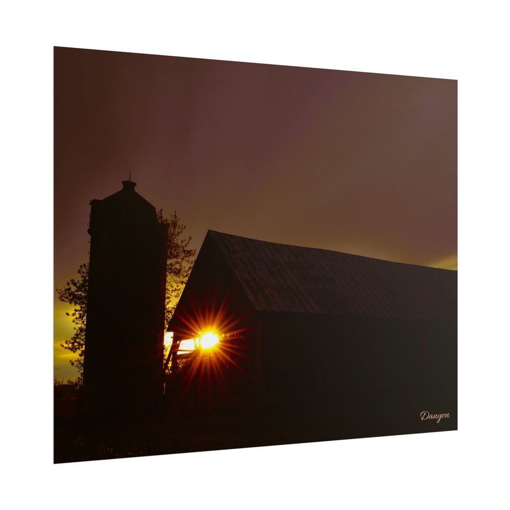 Sunset Barn Rolled Poster – Rustic Farm Landscape Wall Art