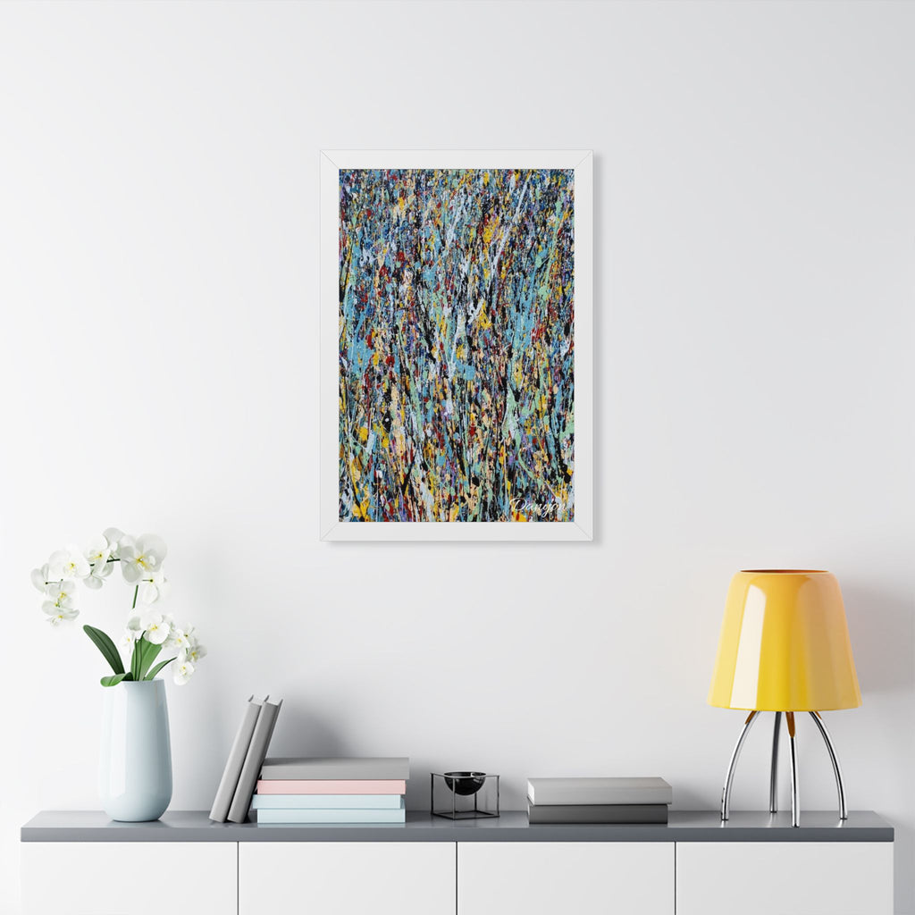 Abstract Expressionist Framed Poster — Colorful Drip Paint Vertical Print