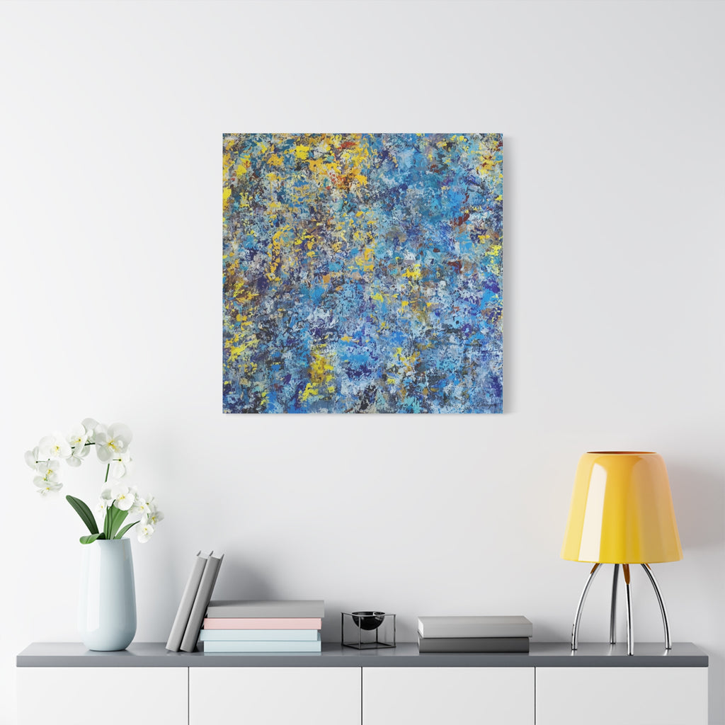 Abstract Blue & Yellow Matte Canvas Art - Stretched 1.25"