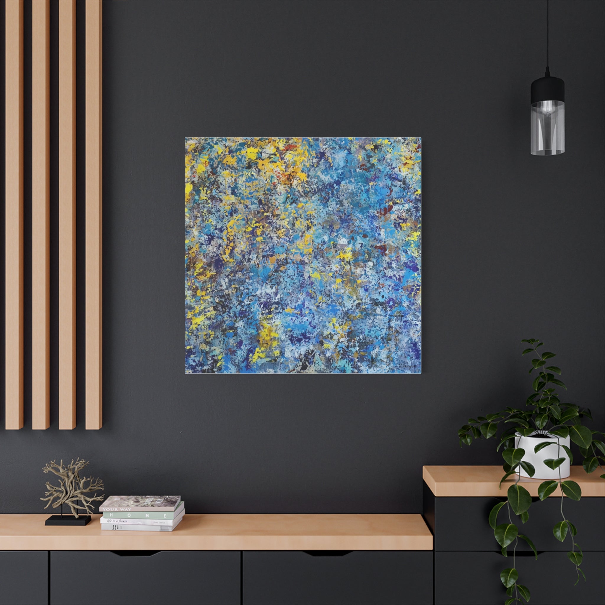 Abstract Blue & Yellow Matte Canvas Art - Stretched 1.25"