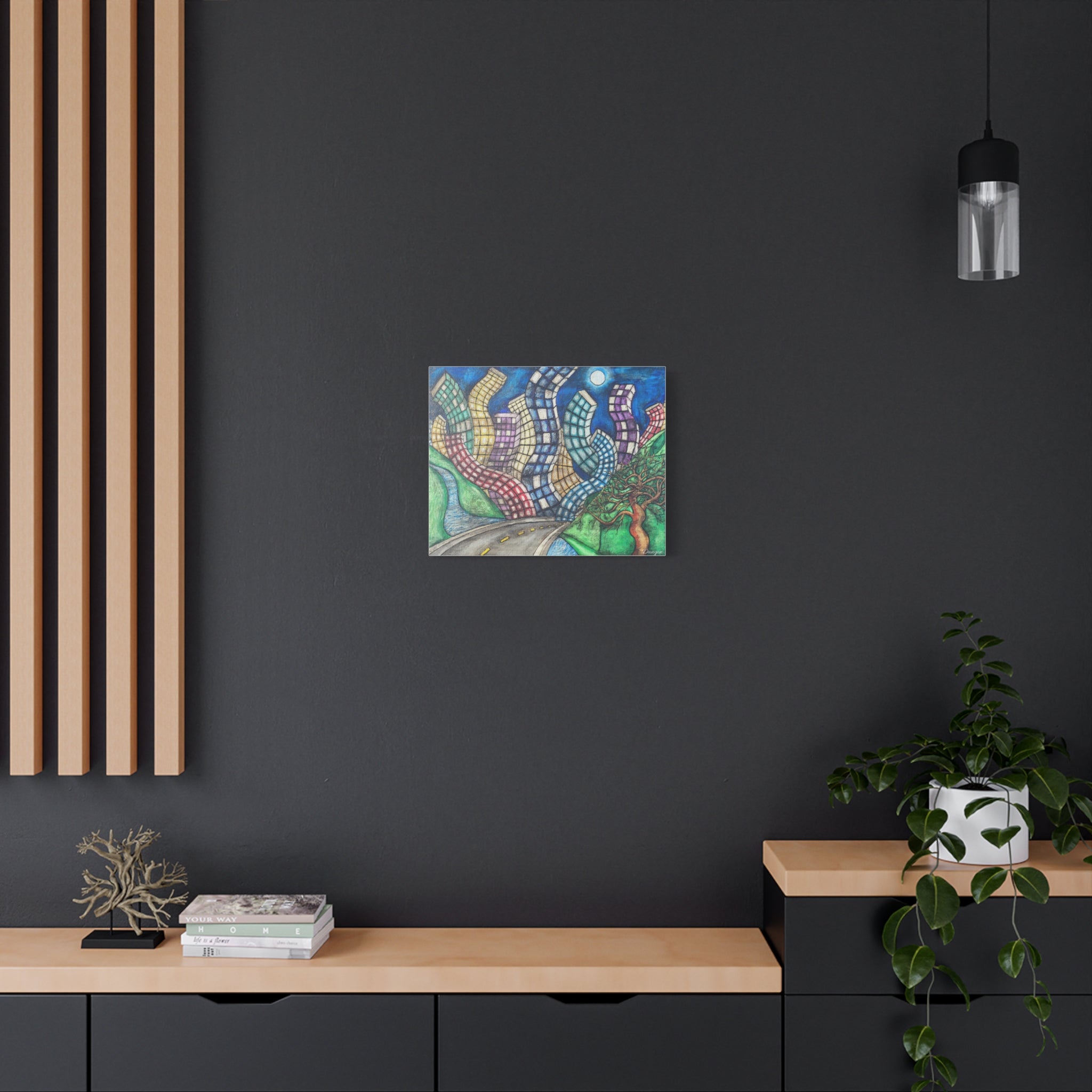 Surreal Cityscape Canvas Print — Wavy Skyline Road Art on Matte Stretched Canvas