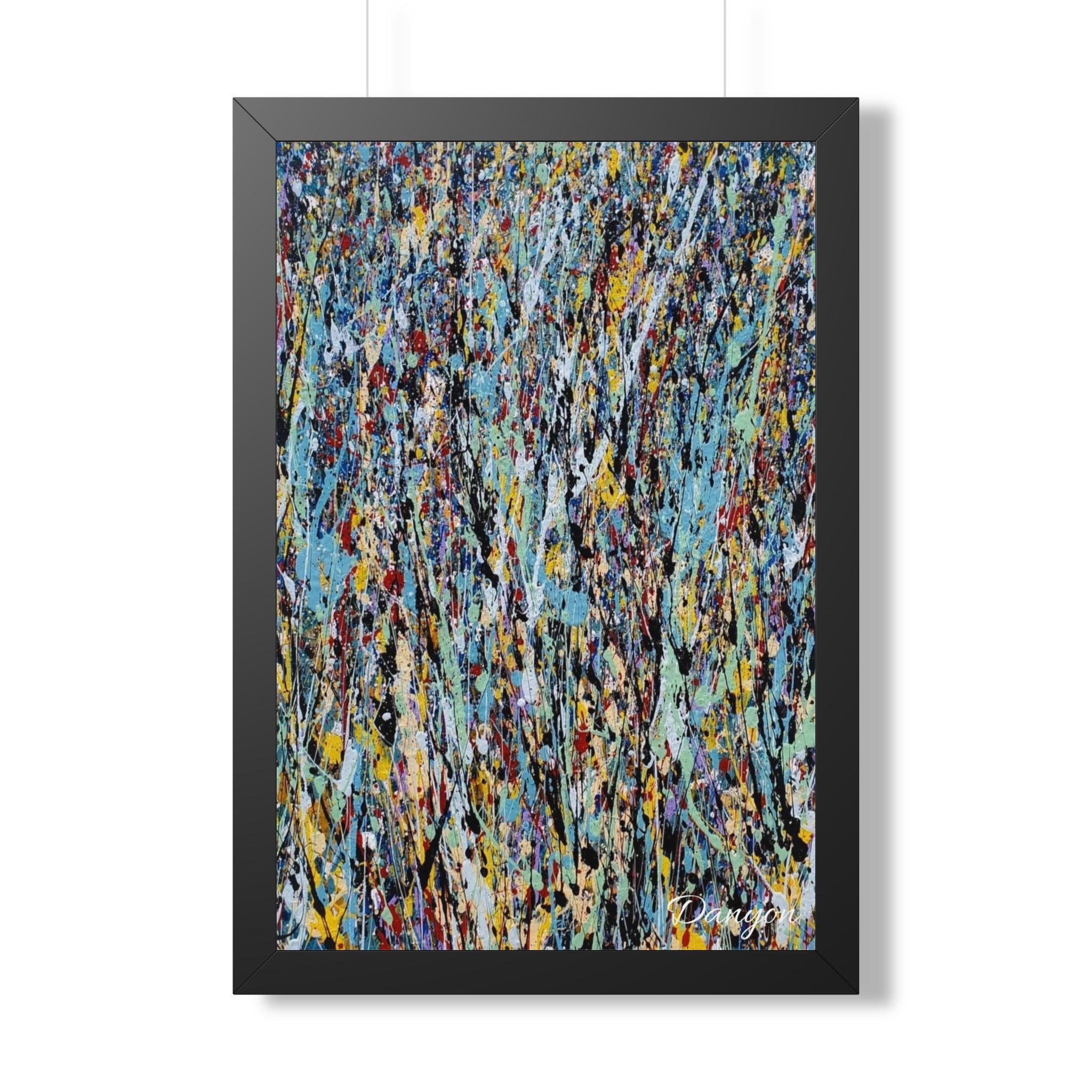 Abstract Expressionist Framed Poster — Colorful Drip Paint Vertical Print