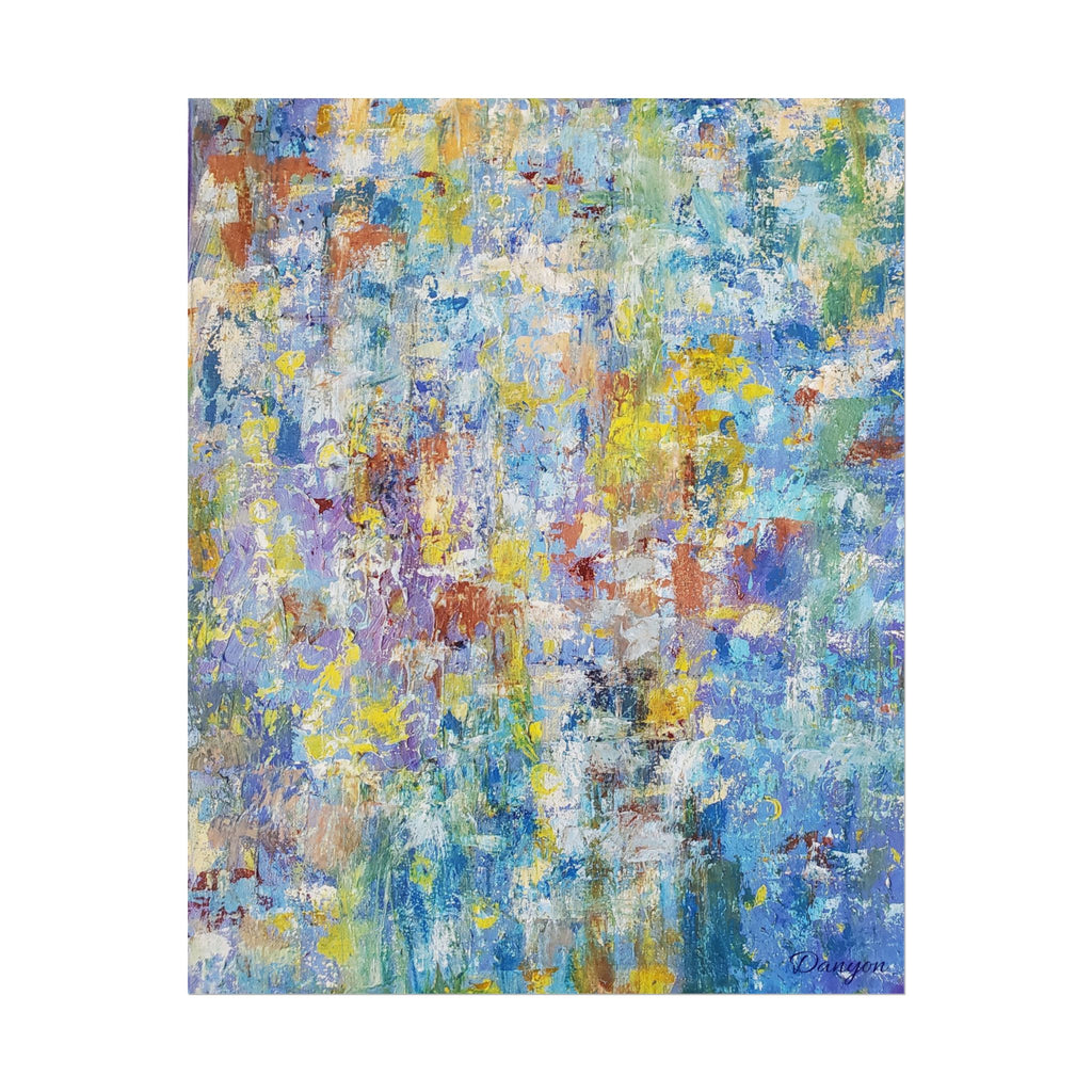 Abstract Blue & Yellow Rolled Poster — Colorful Textured Wall Art Print