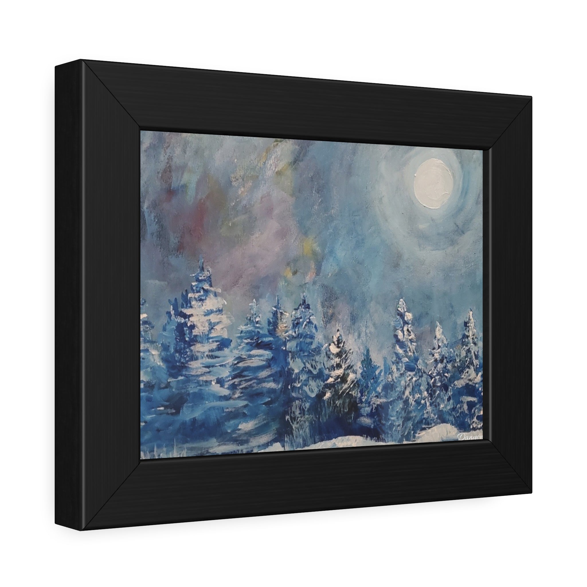 Framed Poster — Blue Winter Moon Forest Art Print