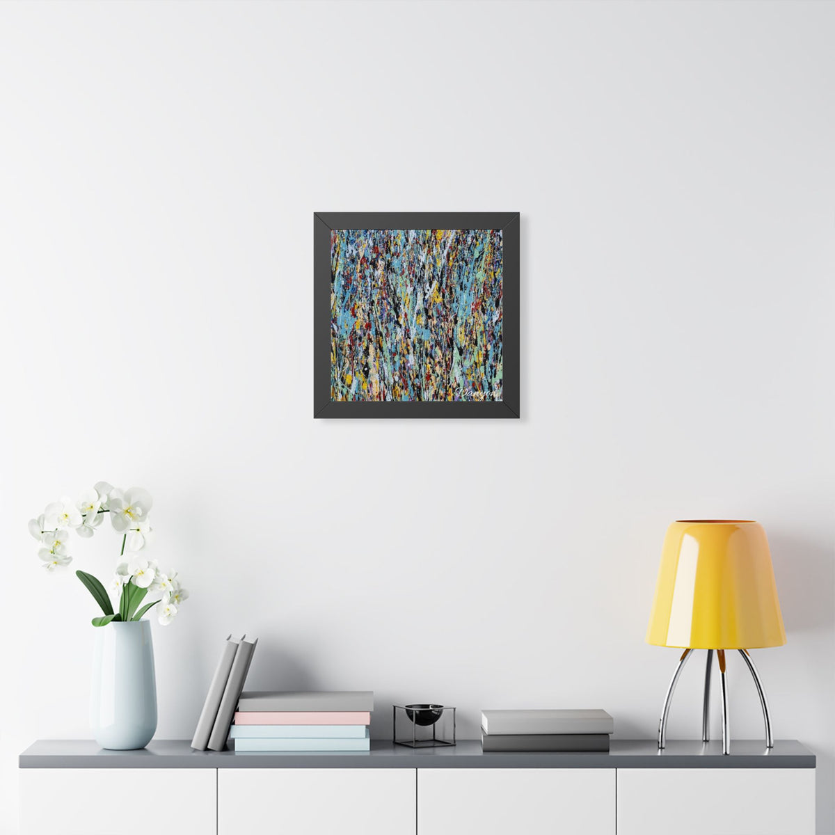 Abstract Expressionist Framed Poster — Colorful Drip Paint Vertical Print