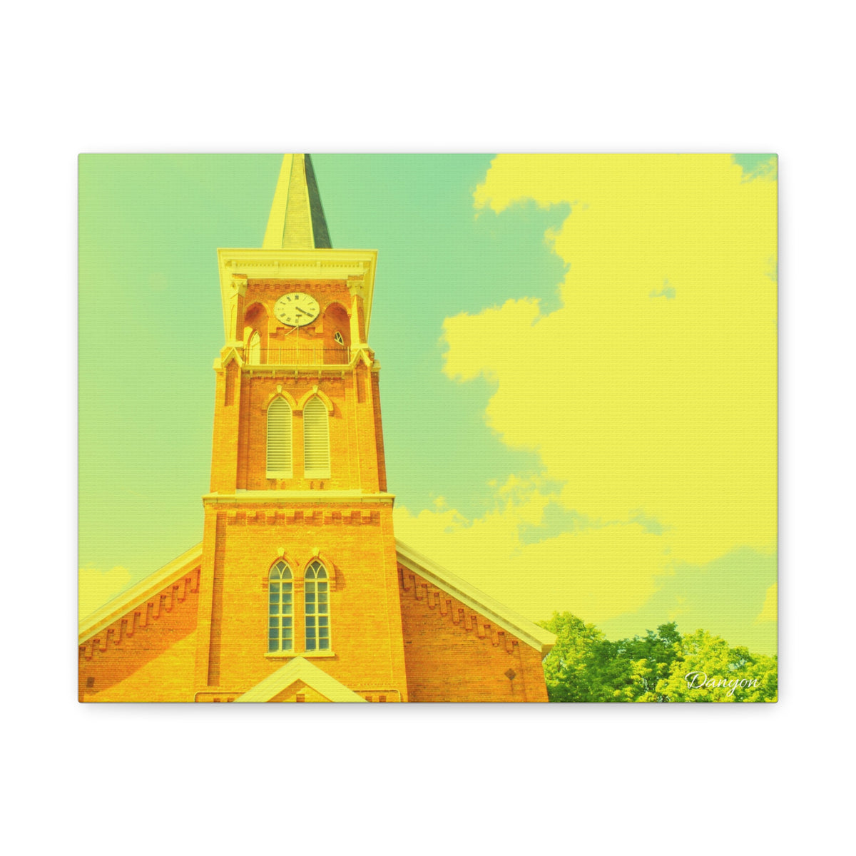 Vintage Church Tower Matte Canvas Wall Art — Sunny Retro Architecture Print
