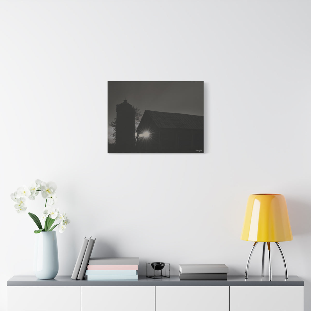 Sunset Over Barn Matte Canvas Wall Art — Rural Farmhouse Photography Print