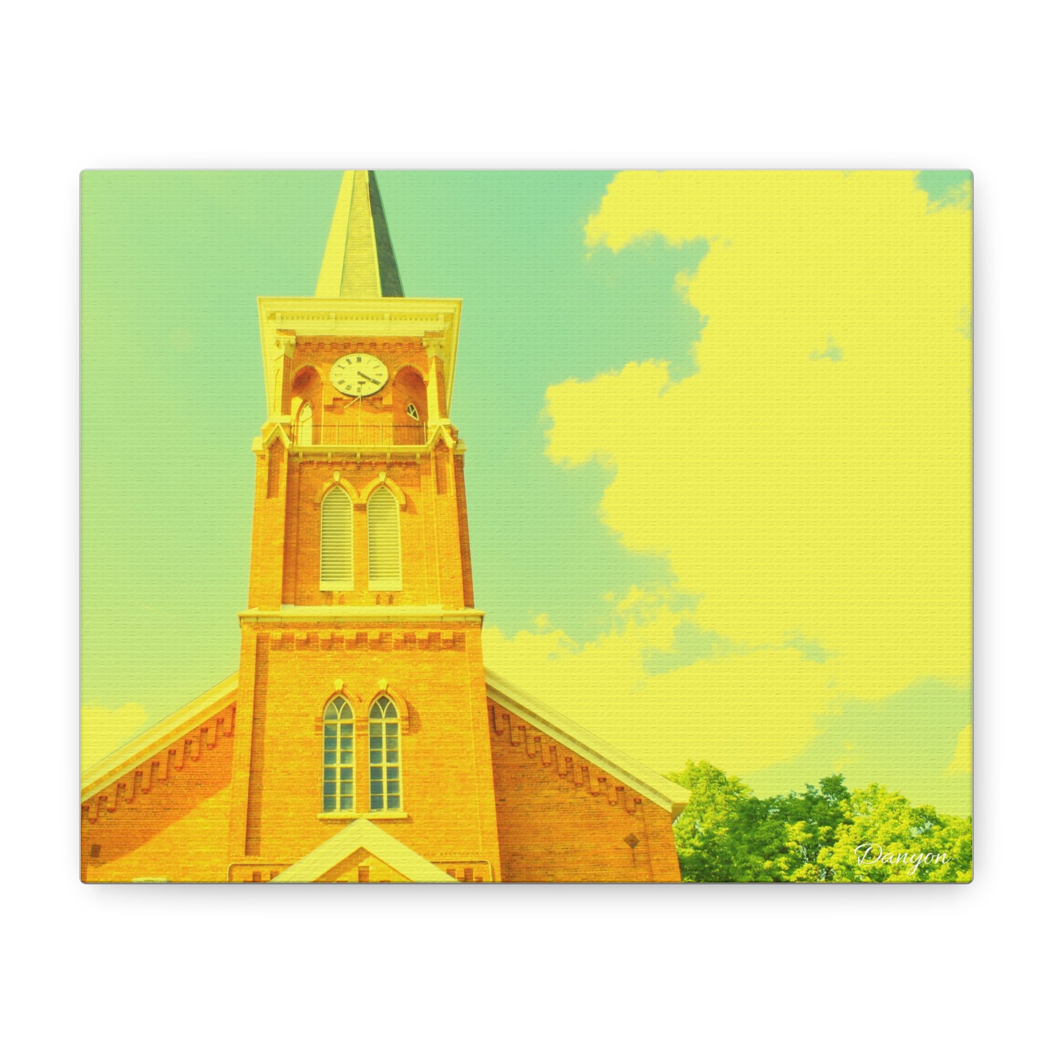 Vintage Church Tower Matte Canvas Wall Art — Sunny Retro Architecture Print