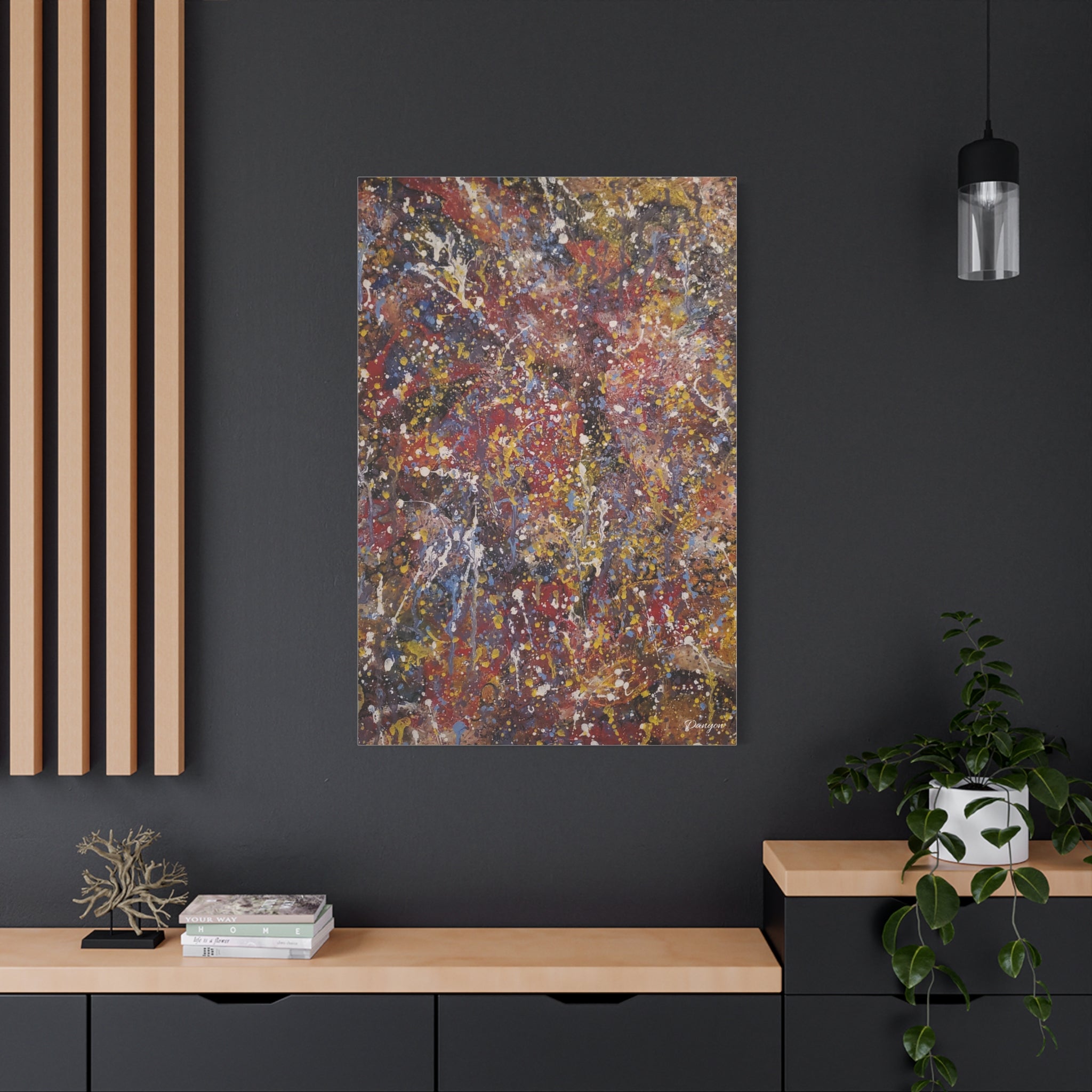 Abstract Splatter Art Canvas — Colorful Drip Painting on Stretched Matte Canvas